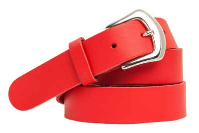 shenky Ledergürtel 3cm Breite Gürtel aus Leder Herrengürtel Damengürtel (Weiß und Rot, glattes Leder)