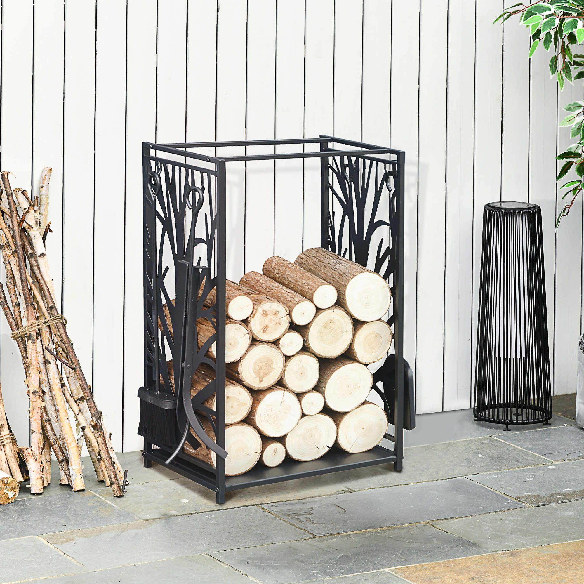 HOMCOM Kaminholzregal Kaminholzständer mit Kaminbesteck – Bild 4 von 5