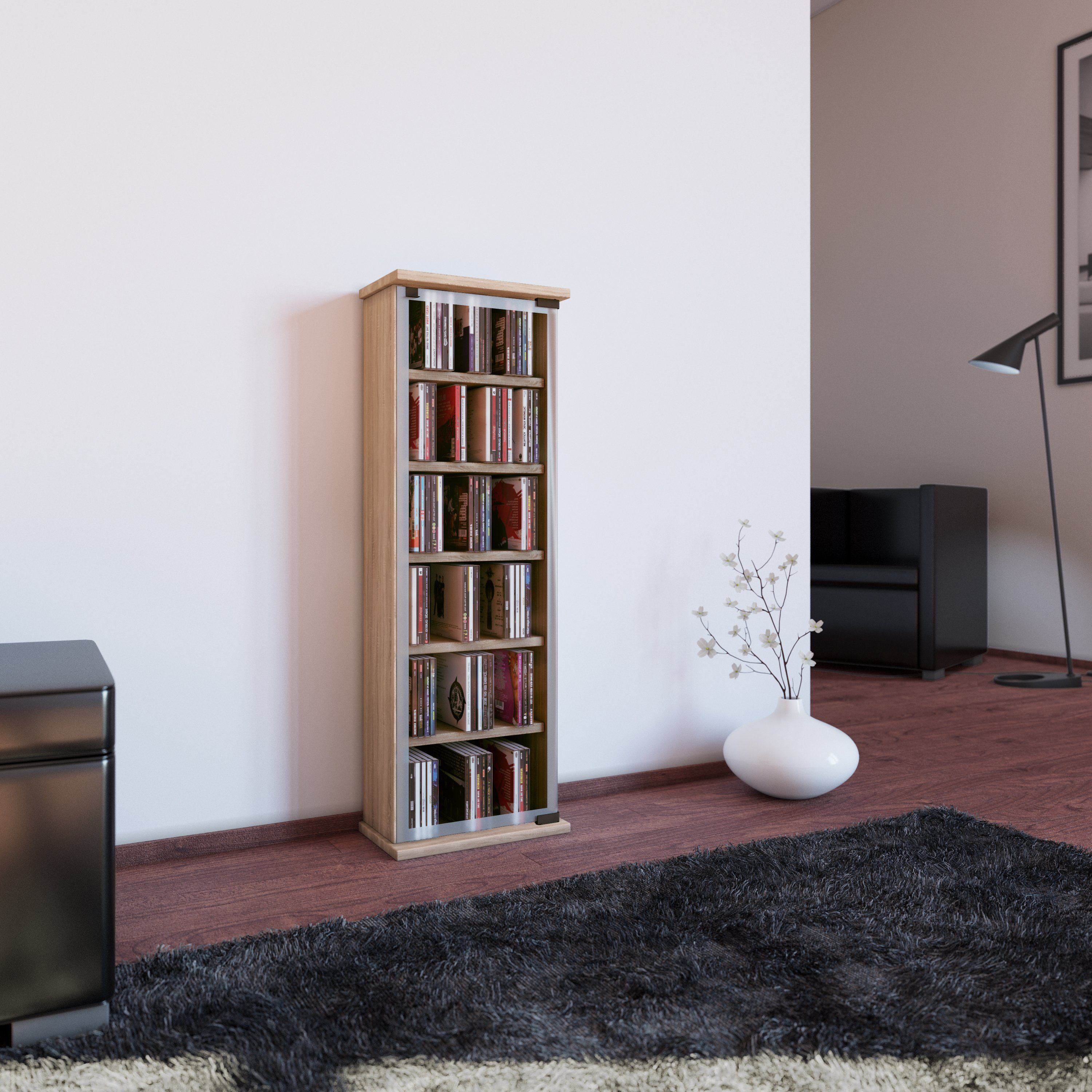 VCM Standregal Holz CD DVD Stand Regal Schrank Classic Glastür