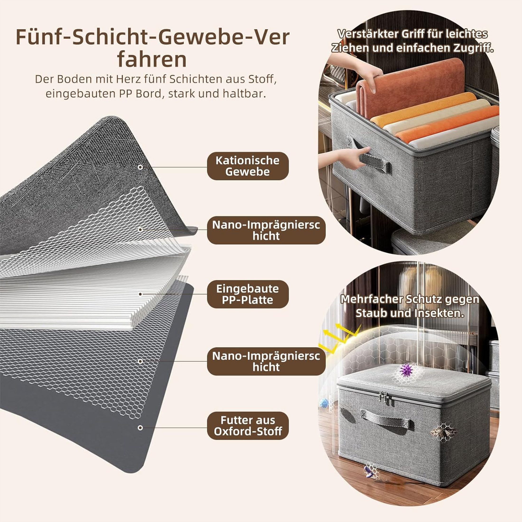 Luckice Aufbewahrungsbox Faltbare mit Deckel, Aufbewahrungsorganizer 45x30x30cm (Faltbarer Aufbewahrungsbehälter mit Deckel, Aufbewahrungsbox Veranstalter für S – Bild 5 von 5