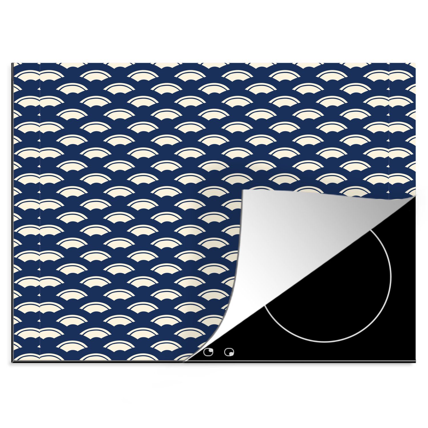MuchoWow Herdblende-/Abdeckplatte Japanisch - Blau - Weiß - Muster, Vinyl, (1 tlg), 60x52 cm, Mobile Arbeitsfläche nutzbar, Ceranfeldabdeckung