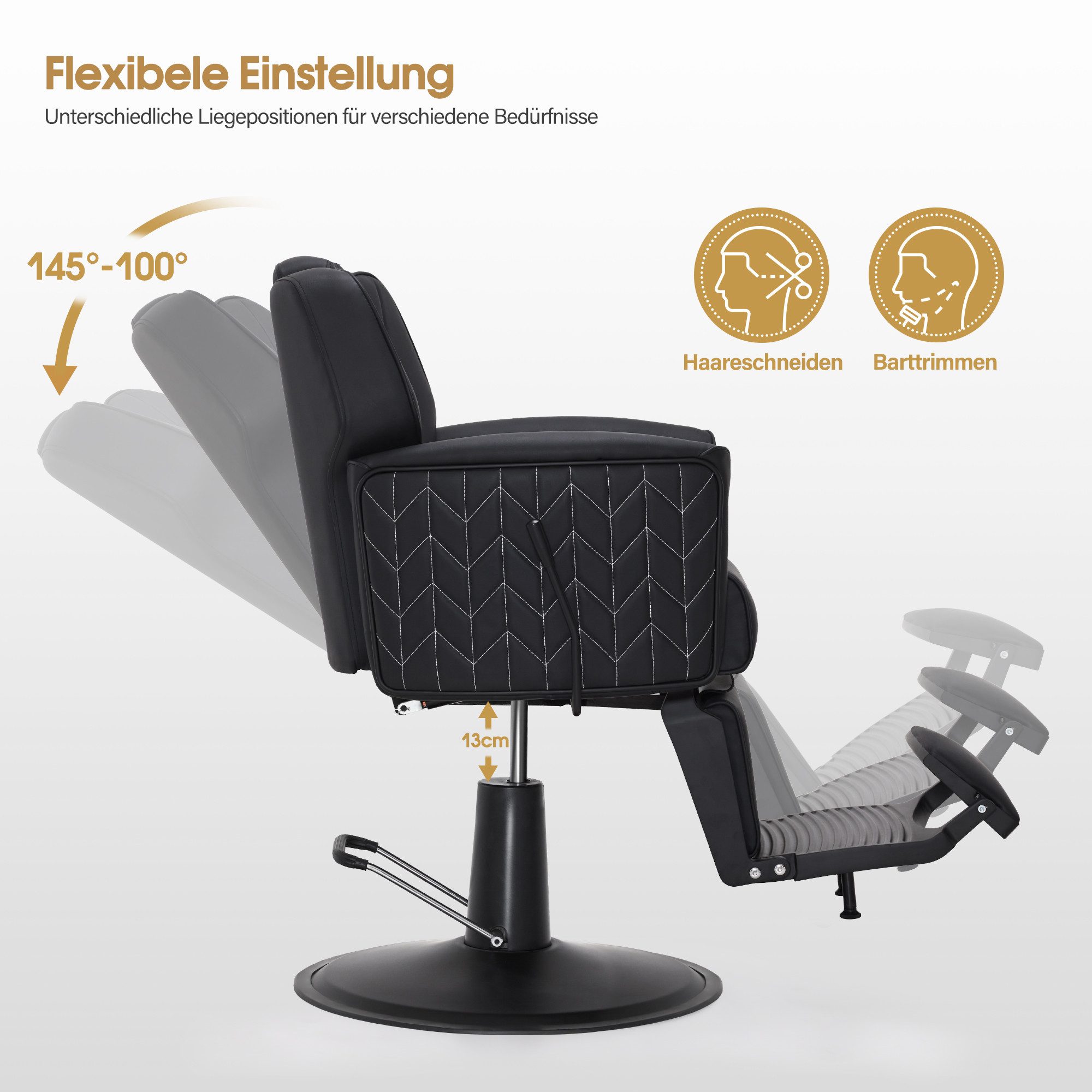 Barberpub Stuhl BarberPub Friseurstuhl Friseureinrichtung 2625 (Schwarz) – Bild 3 von 5