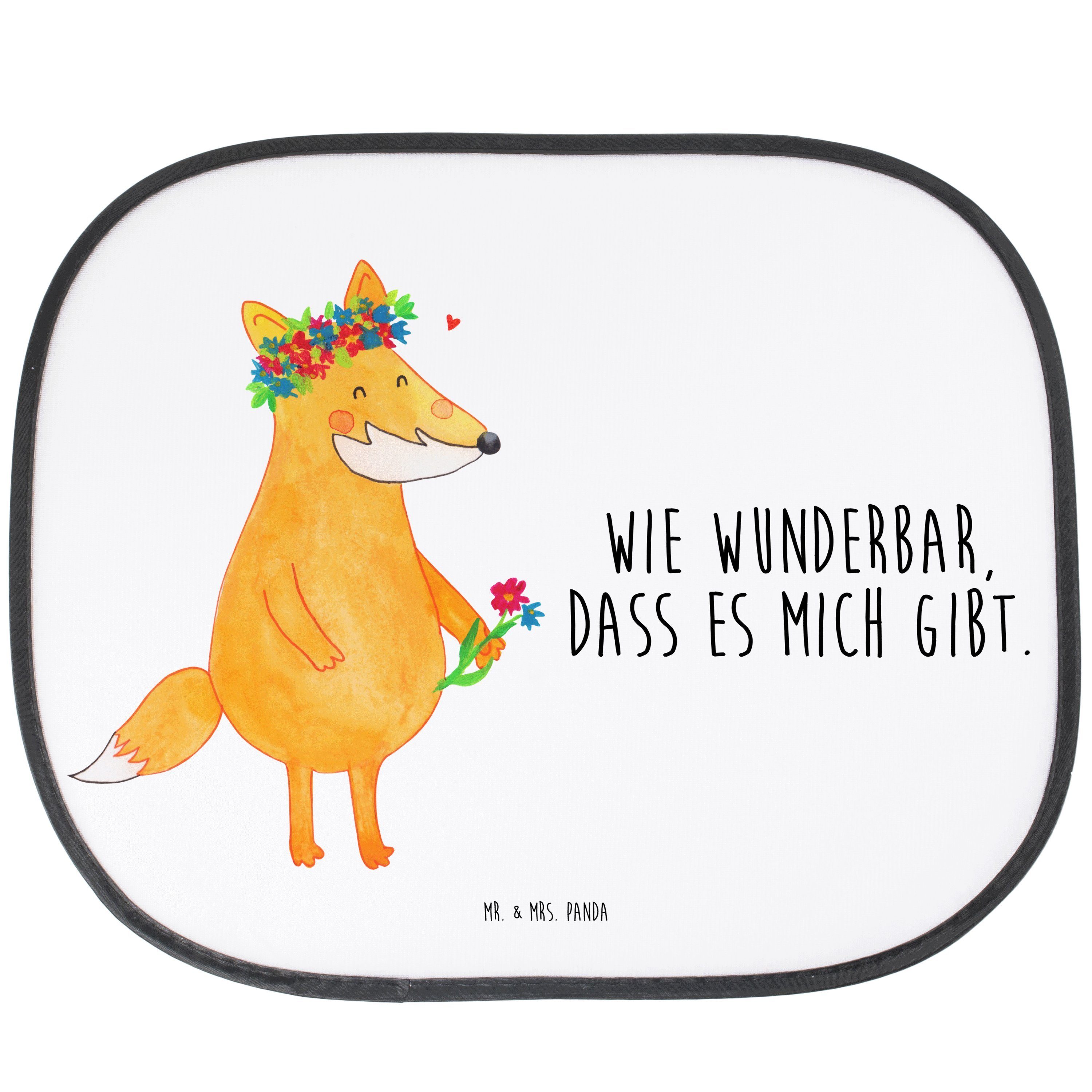 Sonnenschutz Fuchs Blumen - Weiß - Geschenk, Sonnenschutzfolie, Liebe, mich, Sonne, Mr. & Mrs. Panda, Seidenmatt, Hitzeabweisend