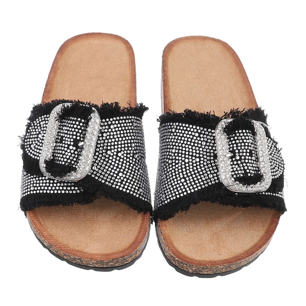 Ital-Design Komfortable Sommerschuhe – Bequeme Sandalen mit Schnalle Pantolette (89319157) Flach Pantoletten in Schwarz – Bild 4 von 5