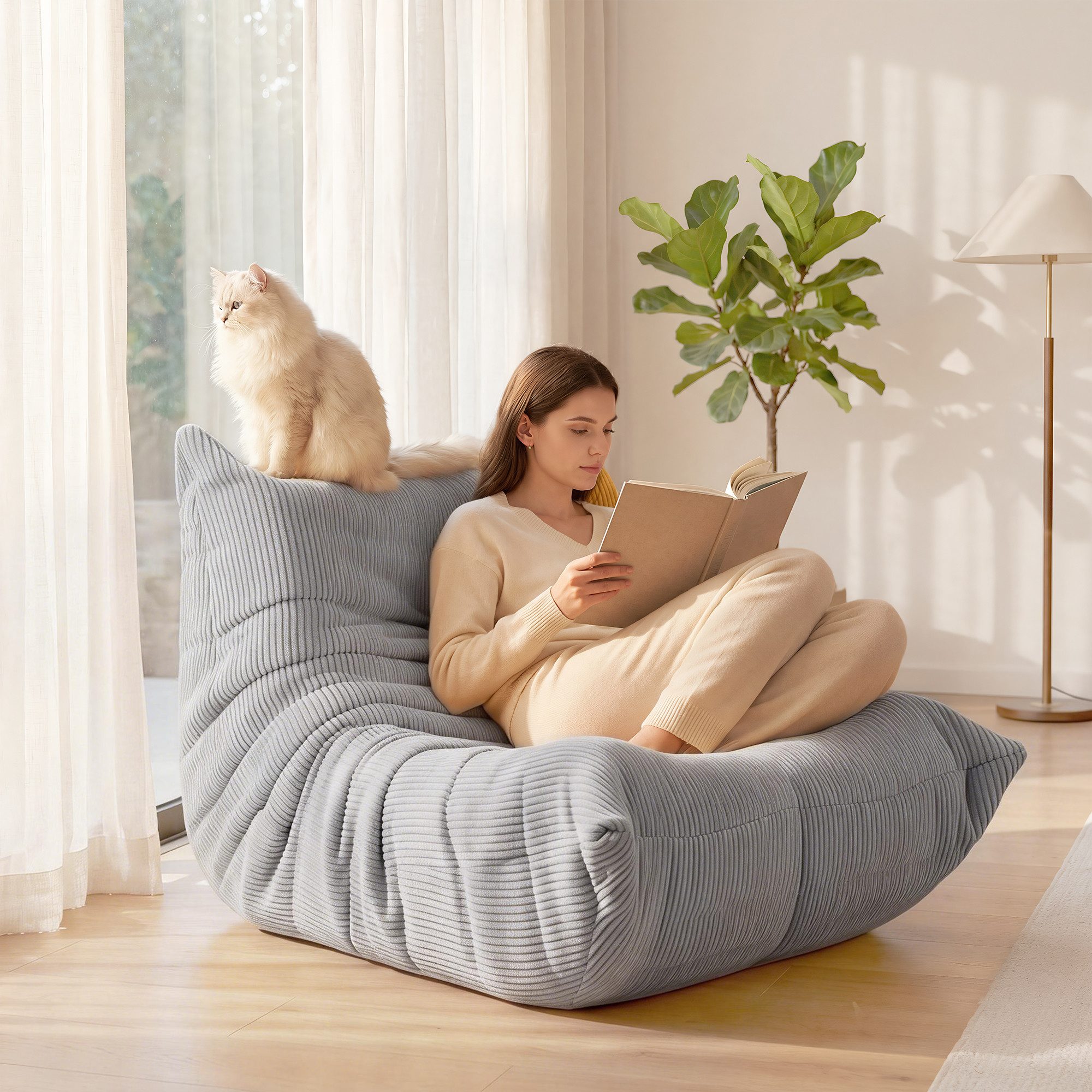 oyajia Sitzsack Relaxsessel Sofa Einzelsofa mit Hochelastischer Schwamm (mit Rückenlehne Einzelsofa), ohne Montage,Bequem & Modern für Wohnzimmer & Schlafzimmer