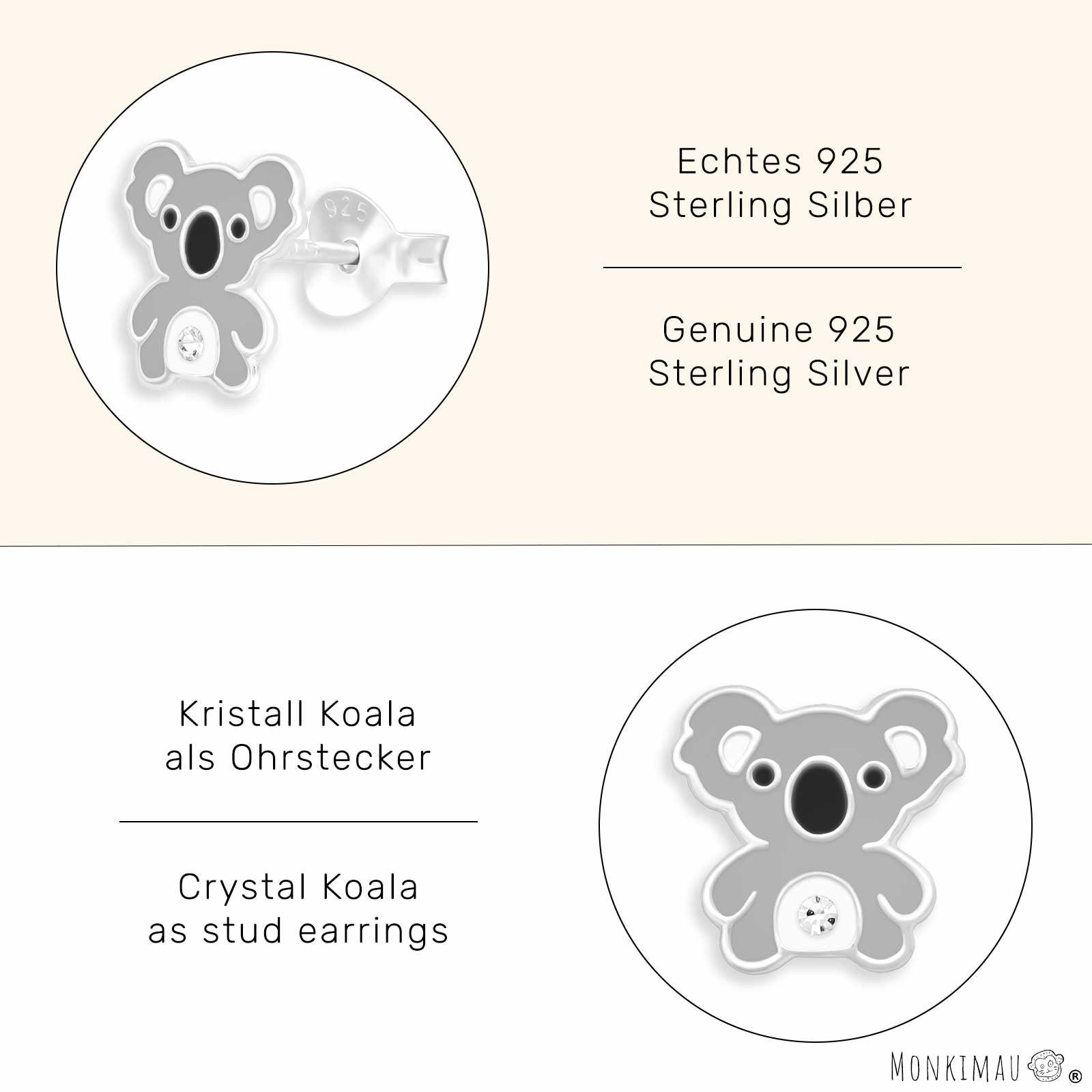 Monkimau (Packung) Paar 925 Ohrringe Koala Ohrstecker Silber aus