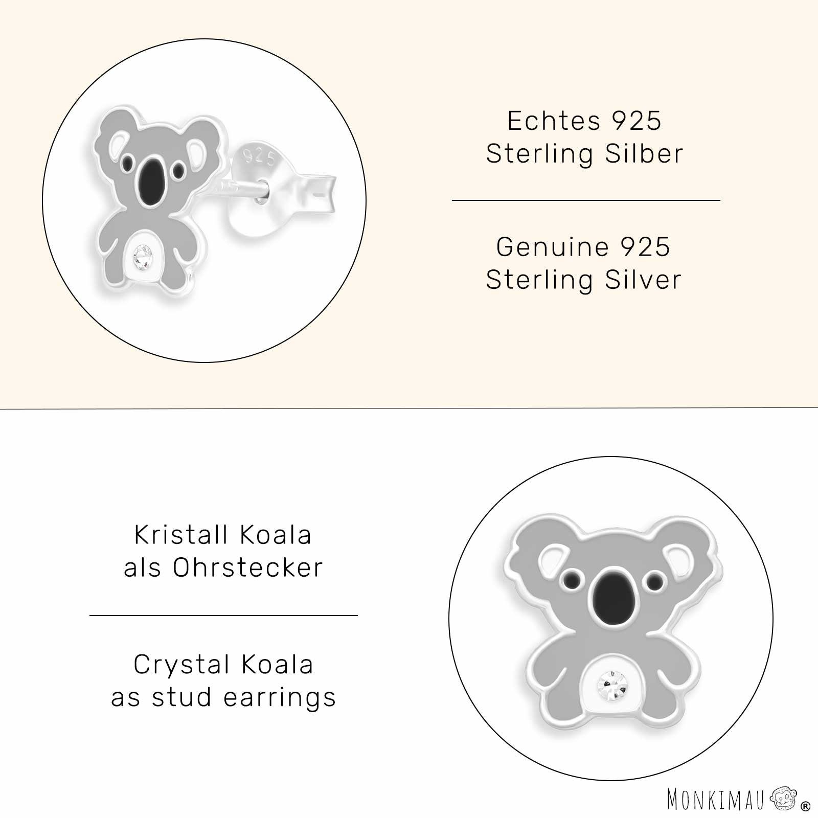 Monkimau (Packung), Echtes aus Ohrringe Ohrstecker Paar 925 Sterling Silber Silber 925 Koala