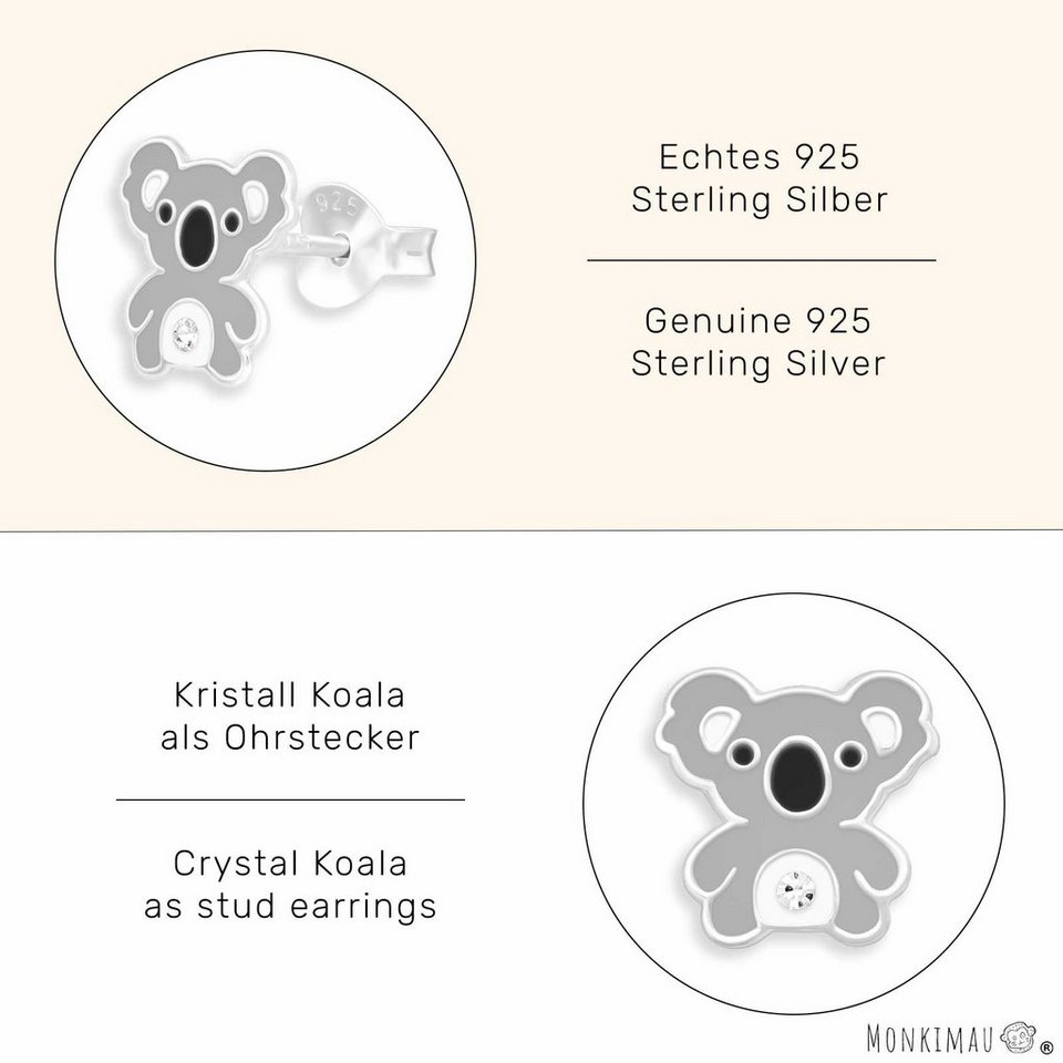 Monkimau Paar Ohrstecker Koala Ohrringe aus 925 Silber (Packung), Echtes 925  Sterling Silber