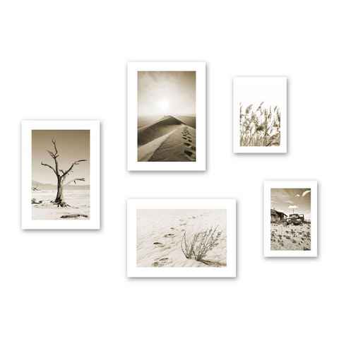 Kreative Feder Poster, Sand, Düne, Wüste, Natur, Landschaft (Set, 5 St), 5-teiliges Poster-Set, Kunstdruck, Wandbild, Posterwand, Bilderwand, optional mit Rahmen, WP603