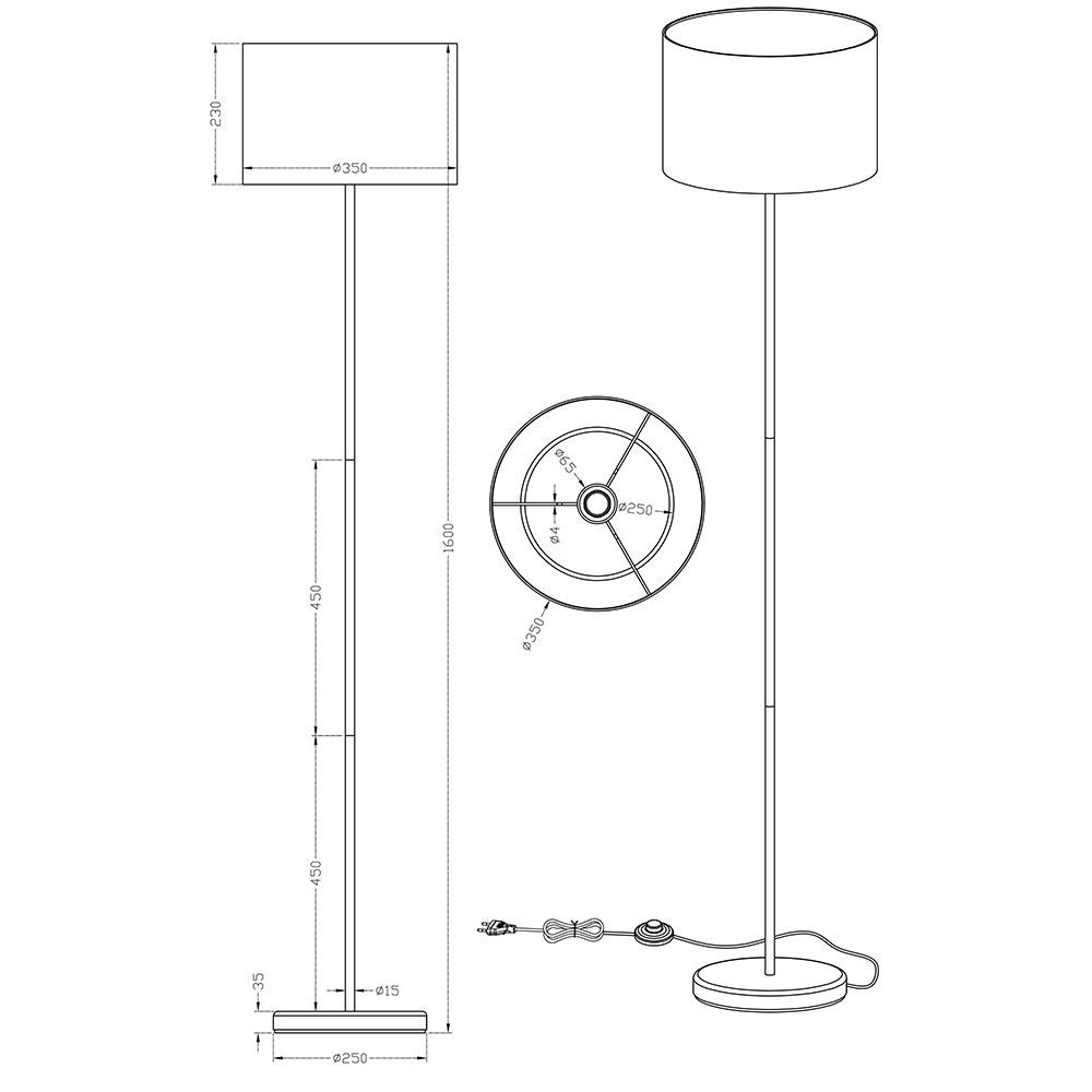 etc-shop LED Stehlampe, matt Warmweiß, Lese Schlafzimmer inklusive, LED Steh Leuchte Licht Nickel 7 Watt Leuchtmittel