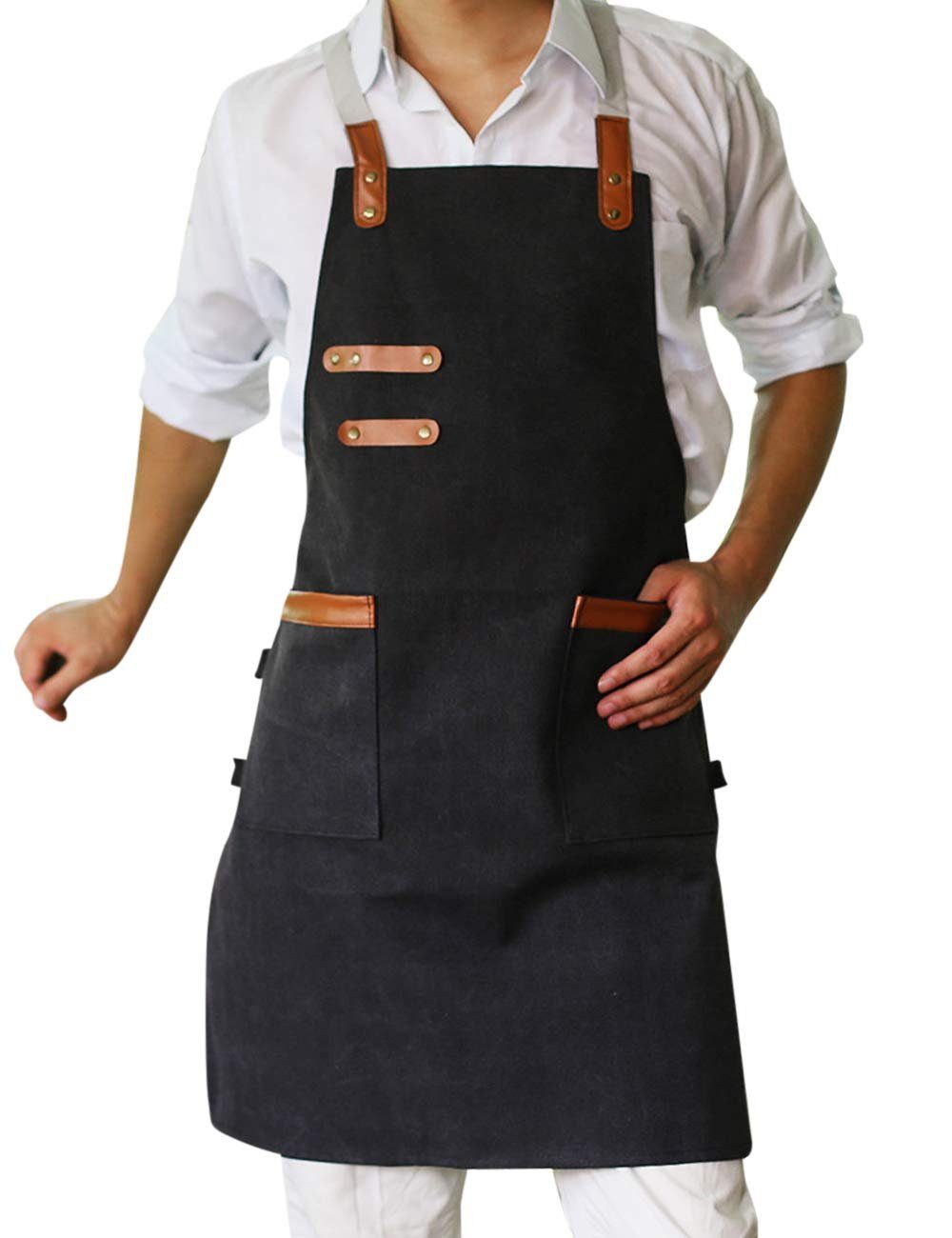Housruse Kochschürze Gewaschene Leinwand-Schürze mit Doppeltaschen - Unisex- Arbeitskleidung