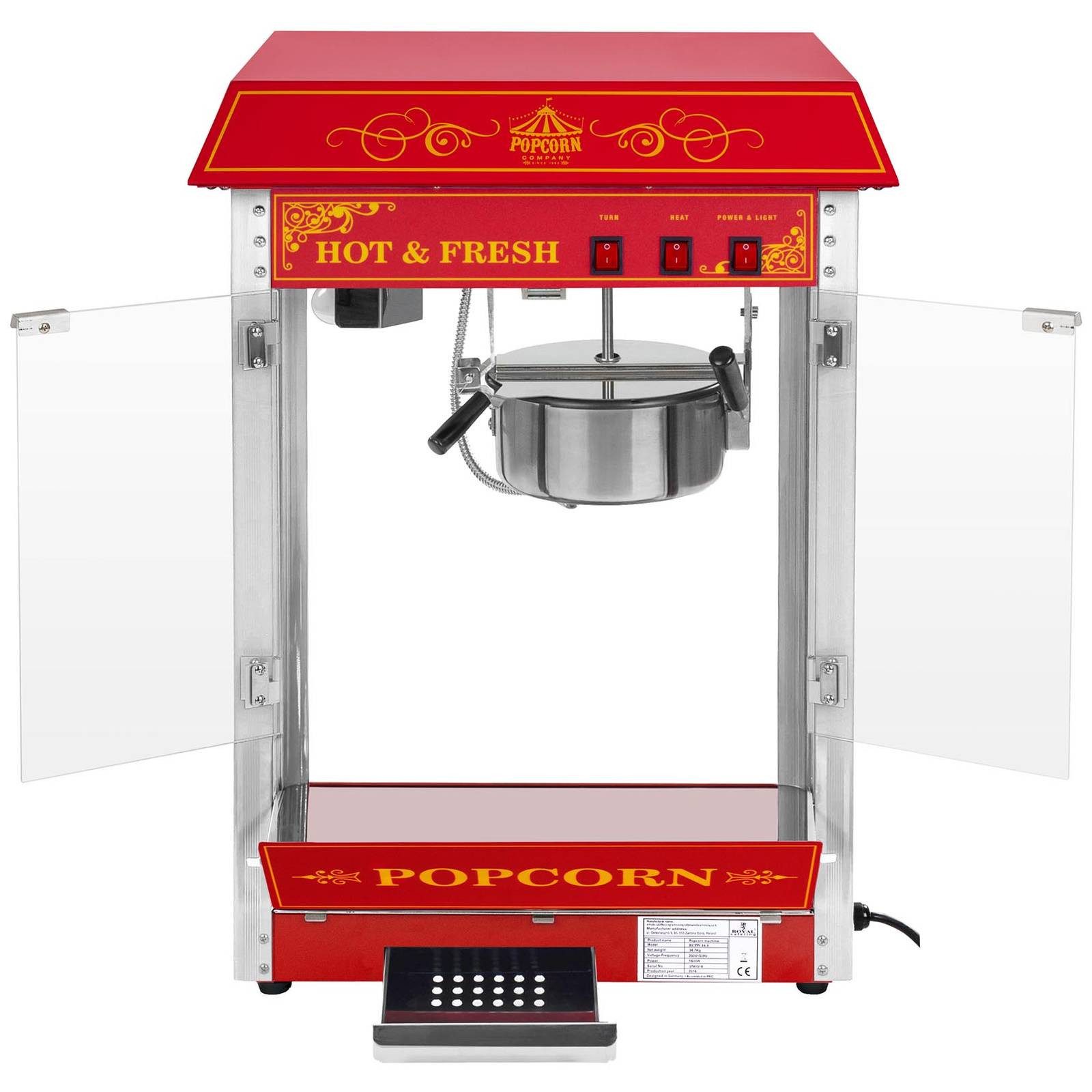Royal Catering Popcornmaschine 5 kg/h Popcornautomat Popcorn Maschine Popcornmaker Rot 230 V Profi – Bild 3 von 5