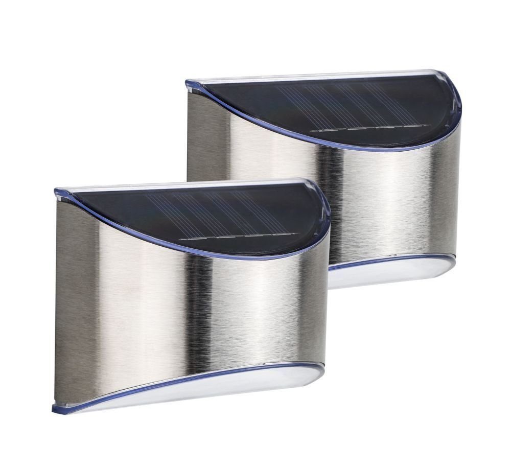 HI LED Solarleuchte LED Solar Wandleuchten Edelstahl 2 Stück kaltweiß 10x5x8cm, ohne Leuchtmittel