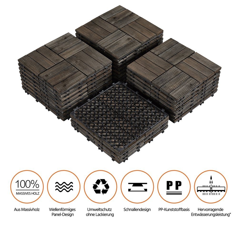 Holzfliesen, pro mit Set Drainagesystem Schwarz Stück 27 Yaheetech Balkonfliesen (2,6 m)
