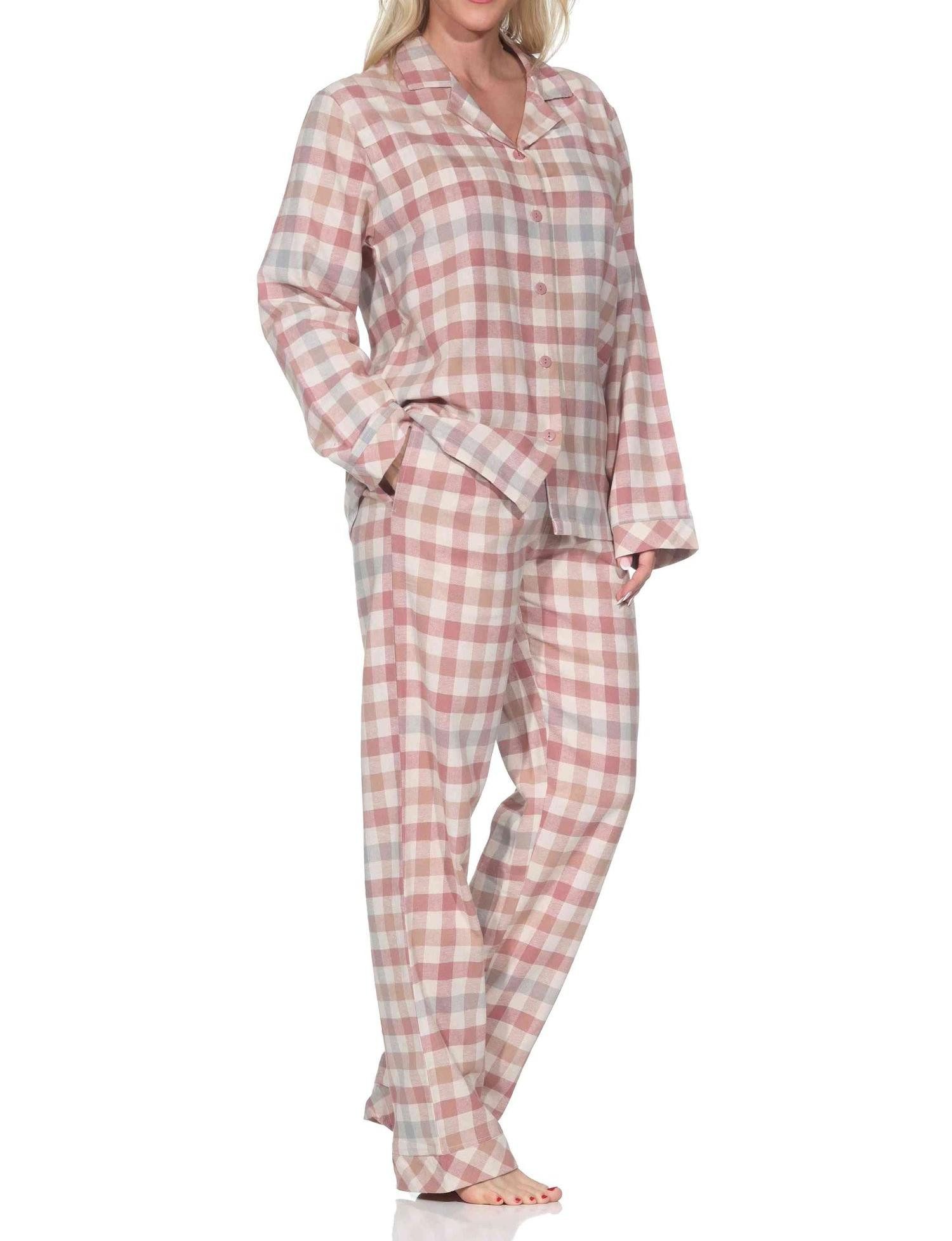 Normann Pyjama Normann Damen Flanell Schlafanzug langarm Pyjama in Karo-Optik