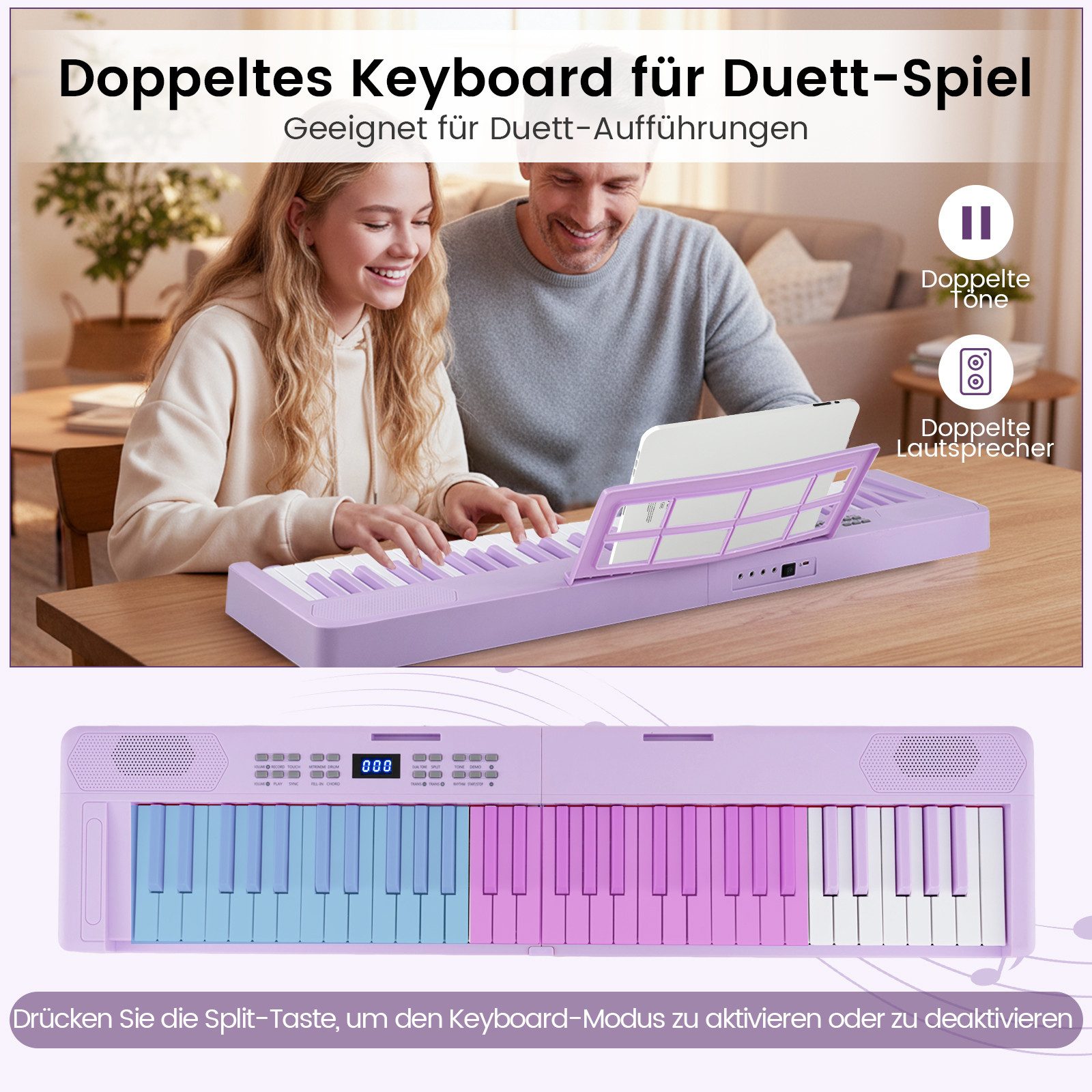 COSTWAY Home-Keyboard (1-St), 61-Tasten Klavierkeyboard, Digitalpiano mit Tragetasche, faltbar