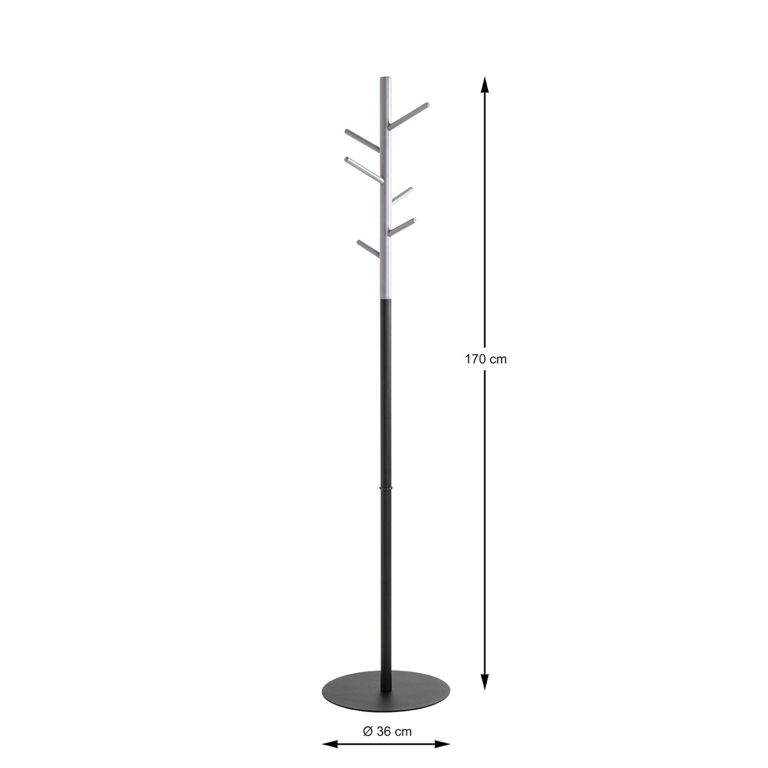 HAKU Garderobenständer Garderobenständer grau, schwarz-Kleiderständer, Massivholz-H170xØ36 cm, (1xGarderobenständer, Hakenständer - Aufhängeständer), Garderobenständer aus Massivholz, Kleiderständer, Standgarderobe