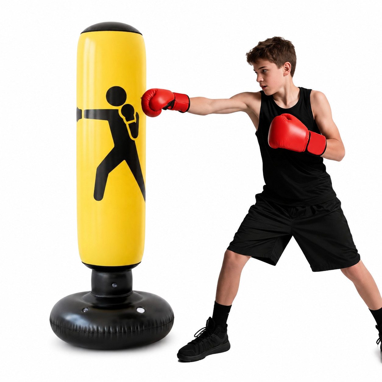 MOPUEA Boxsack Boxsack Sports Verstaubar 160cm Standboxsack gelb (Set, 1-tlg., Ideal für Box-, Fitness- und Reaktionstraining), Heimfitness
