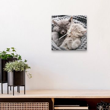 DEQORI Wanduhr 'Eingekuschelte Kätzchen' (Glas Glasuhr modern Wand Uhr Design Küchenuhr)