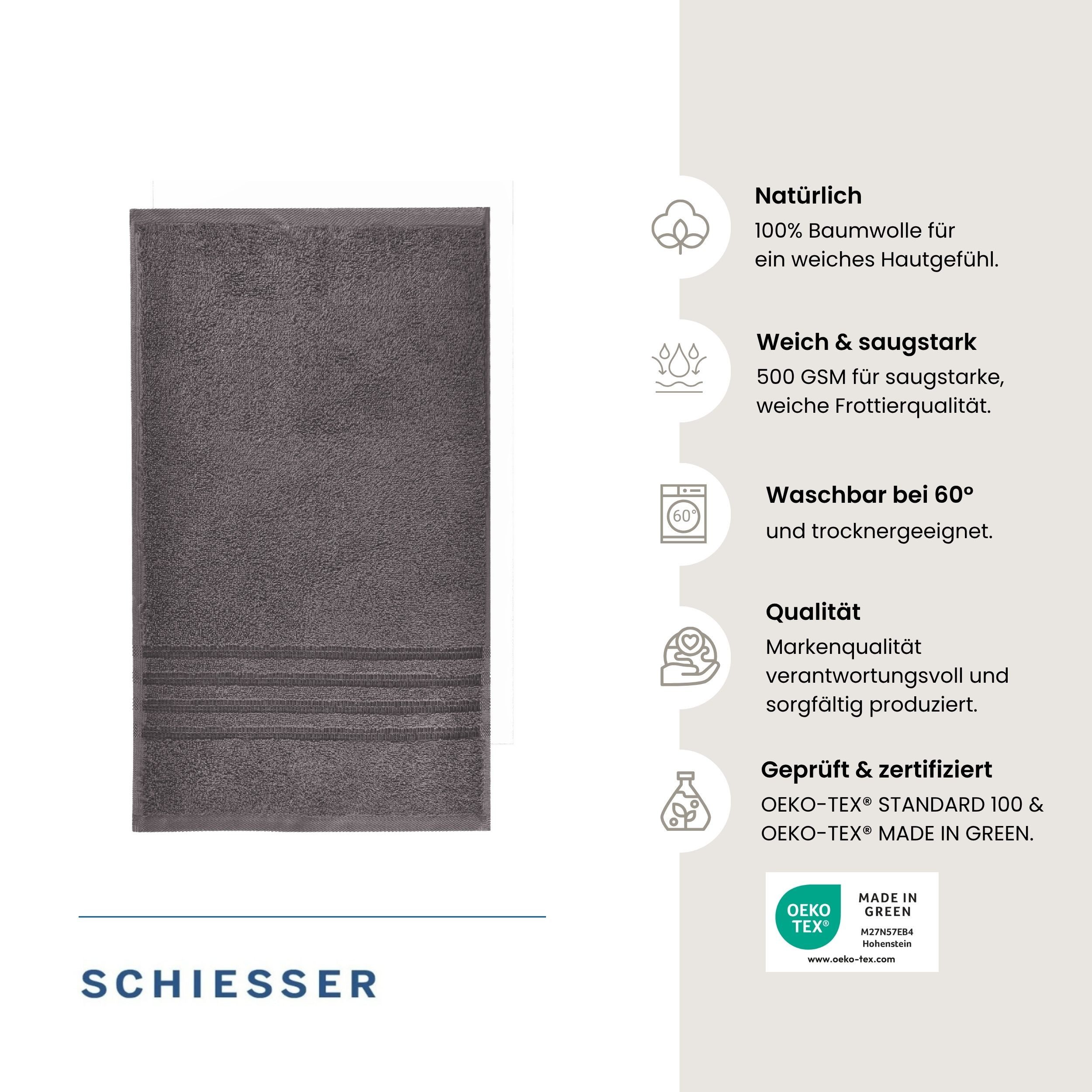 Schiesser Gästehandtücher Milano aus 100% Baumwolle mit eleganter Bordüre in Hoch-Tief-Optik, Frottier (Set, 5-St), OEKO-TEX® MADE IN GREEN – Bild 2 von 5