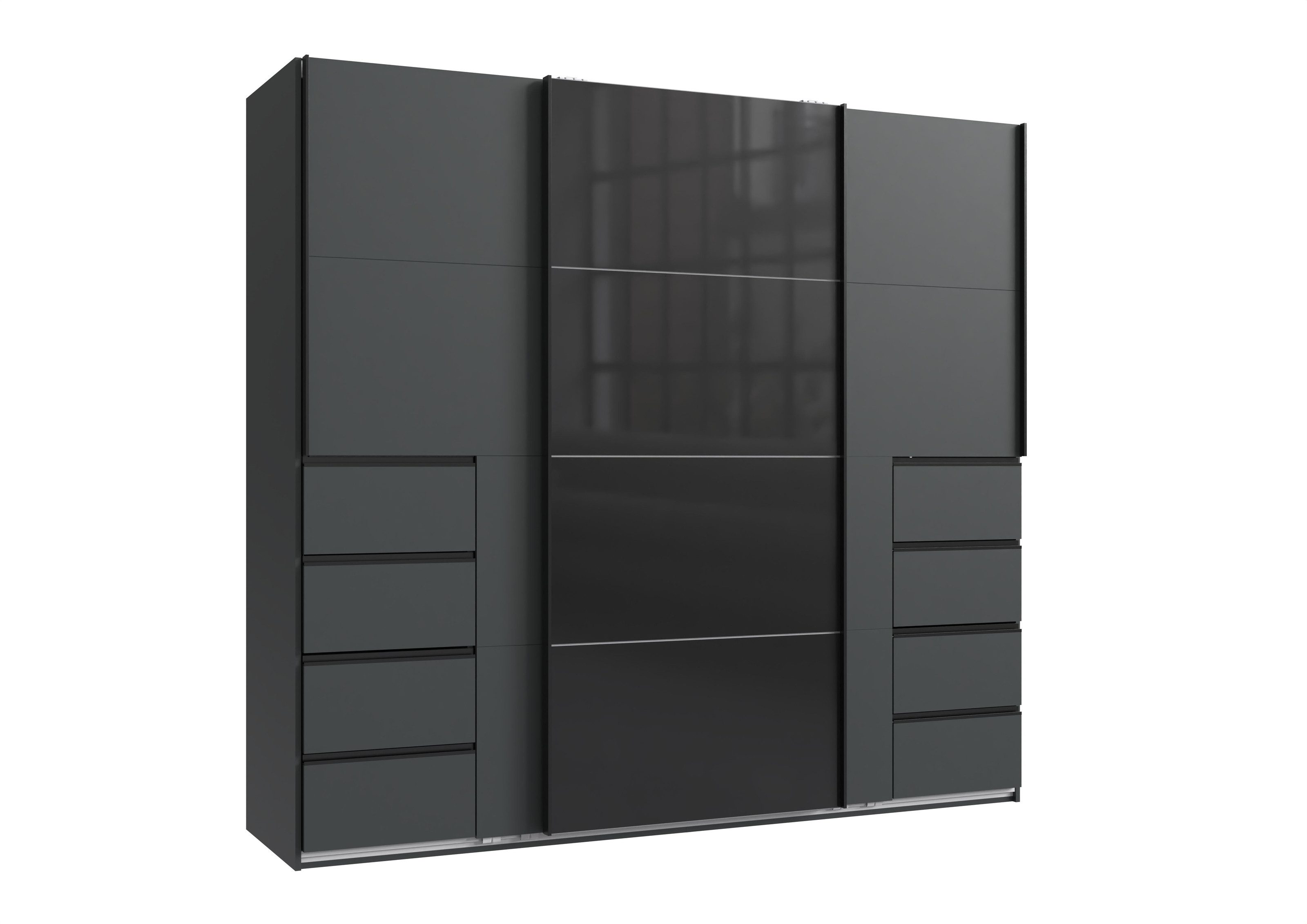 freiraum Schwebetürenschrank BALI in GRAPHIT / GLAS SCHWARZ - 225x208x64cm (BxHxT)