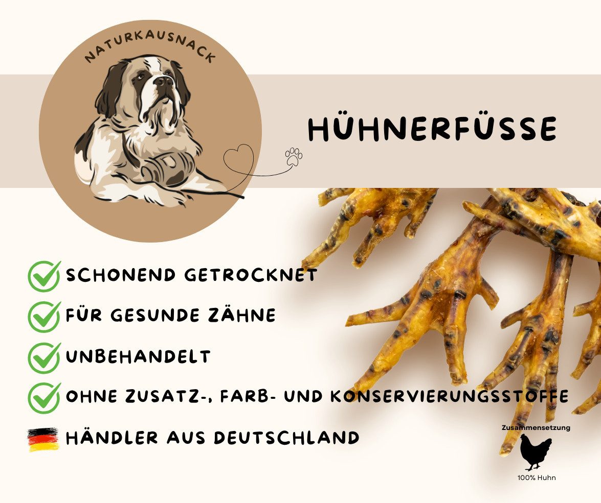 Warnick´s Tierfutterservice Hühnerfüße getrocknet – natürlicher Kausnack für Hunde, Leckerli für: Hunde