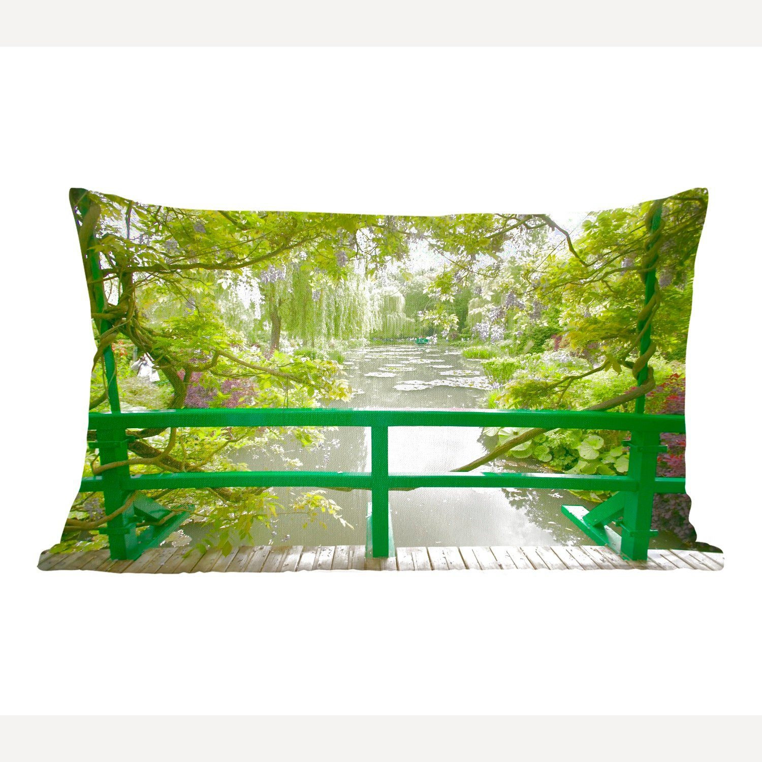 MuchoWow Dekokissen Blick auf das Wasser von der japanischen Brücke im Garten von Monet in, Wohzimmer Dekoration, Zierkissen, Dekokissen mit Füllung, Schlafzimmer