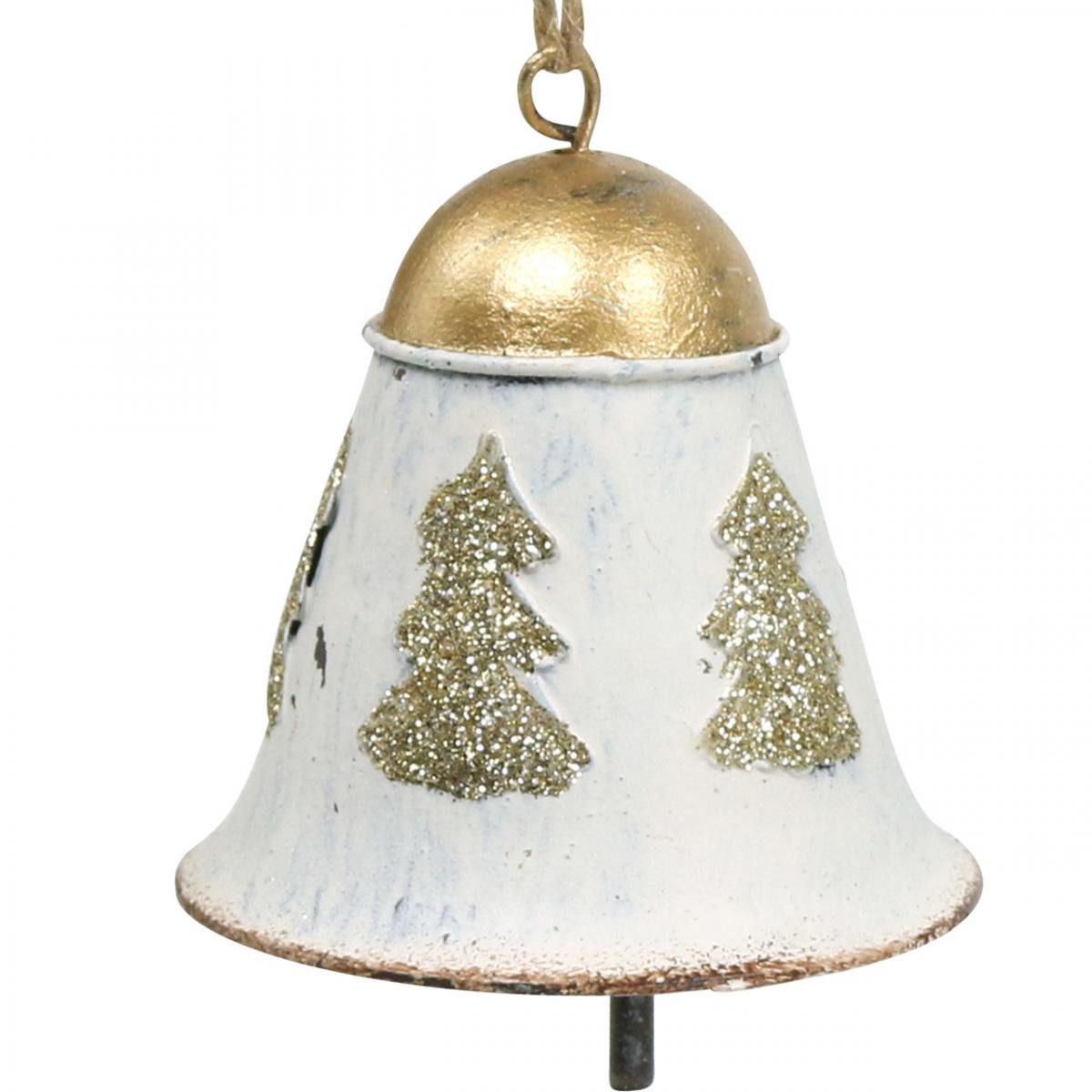 Viana Christbaumschmuck Weihnachtsglocken Vintage Metall Deko Gold Weiß Glöckchen, 2 Stück