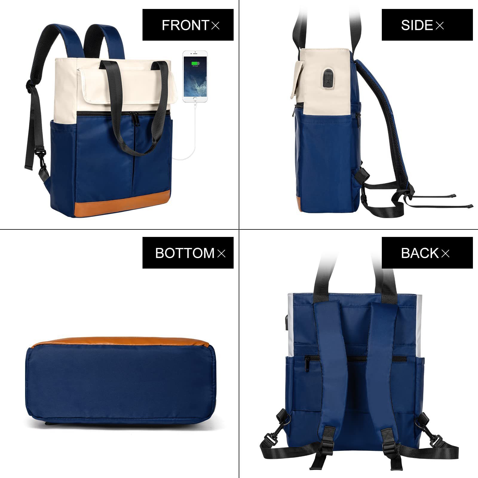 XDeer Laptoprucksack Rucksack,Laptop Umhängetasche Multifunktions Schulrucksack, mit USB, Wasserdichter Rucksack Schultertasche