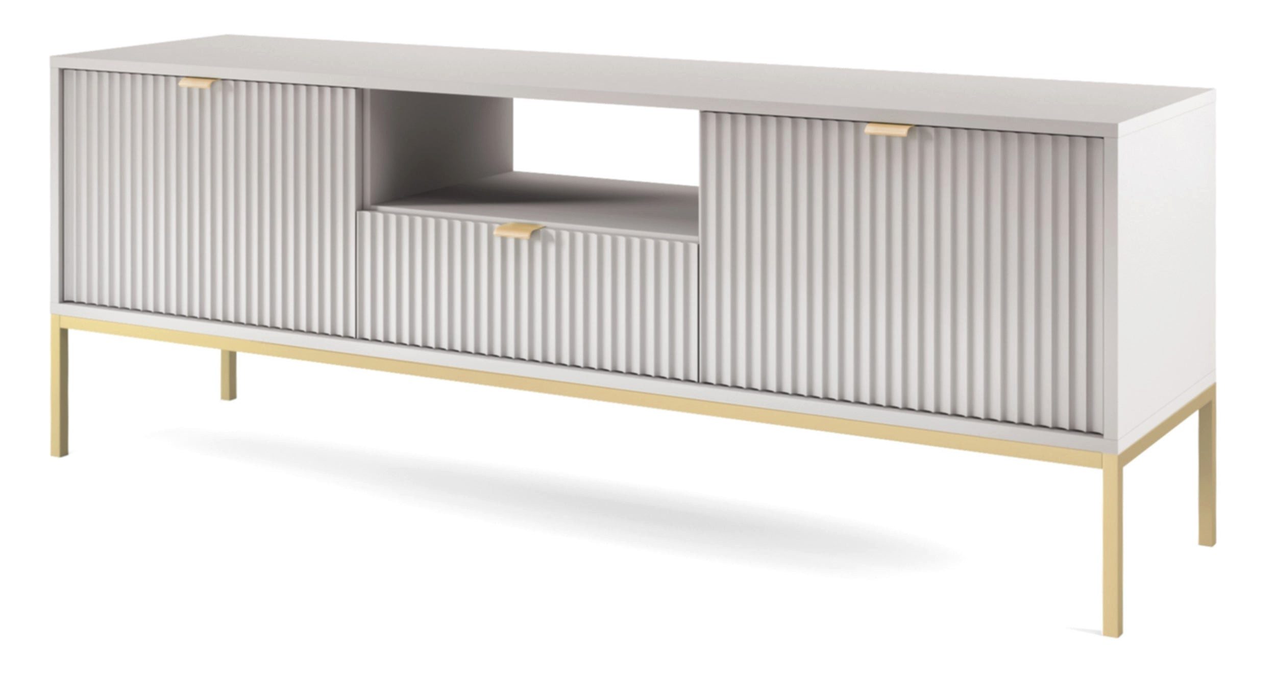 Selsey TV-Schrank VELLORE mit gerillten Fronten, goldenen Griffen und Metallbeinen, 154 cm