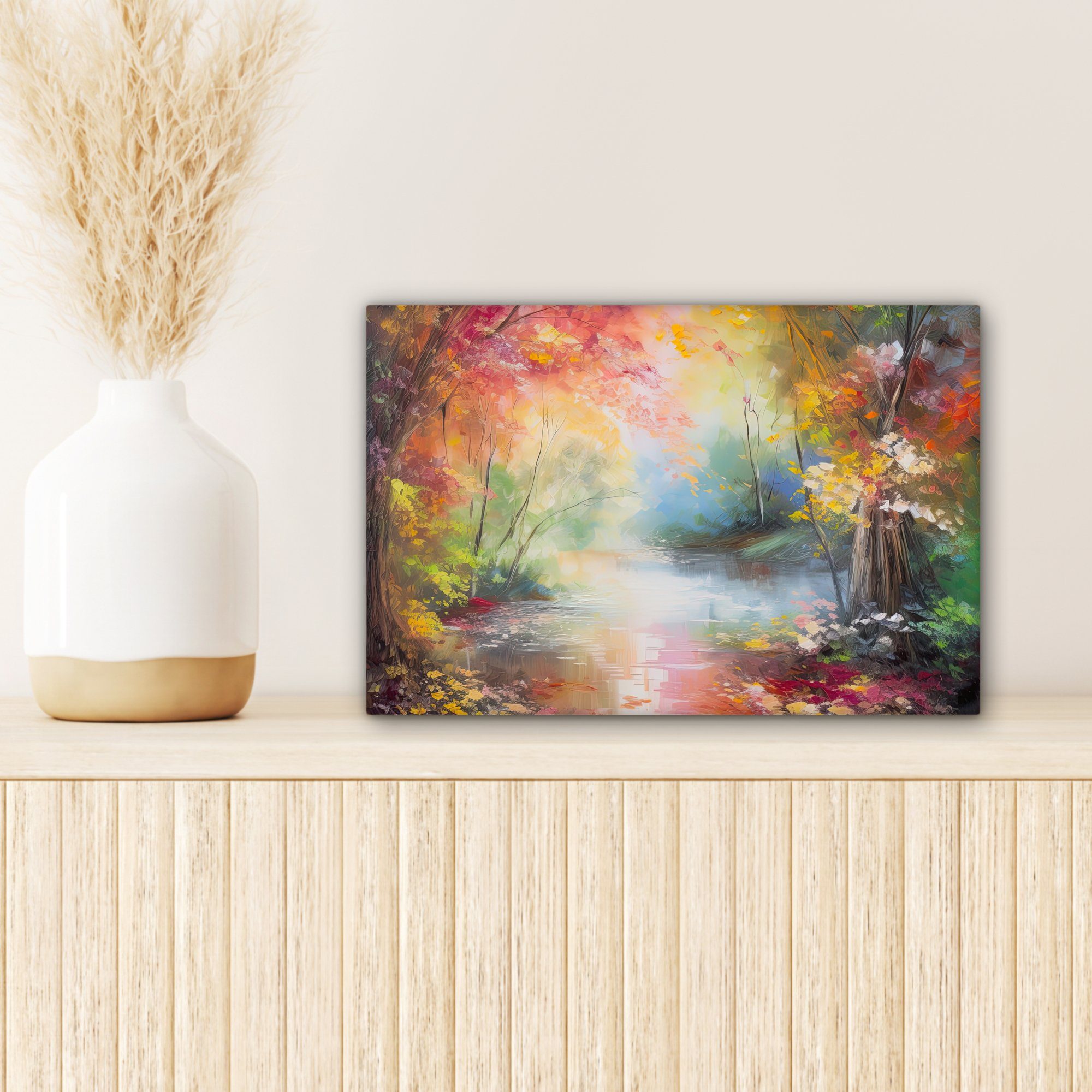 Farbenfroh Ölgemälde - (1 cm St), Leinwandbild Wandbild - Natur, 30x20 Landschaft Leinwandbilder, - Aufhängefertig, Wanddeko, OneMillionCanvasses®