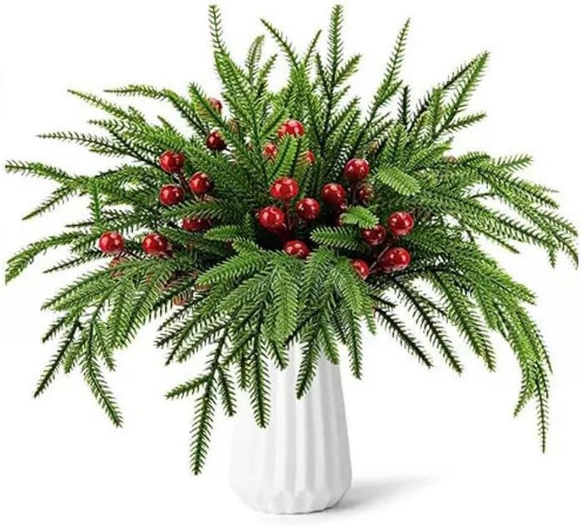 Kunstblumenstrauß Künstliche Tannenzweige mit roten Beeren, Heimdekoration, günstig online kaufen