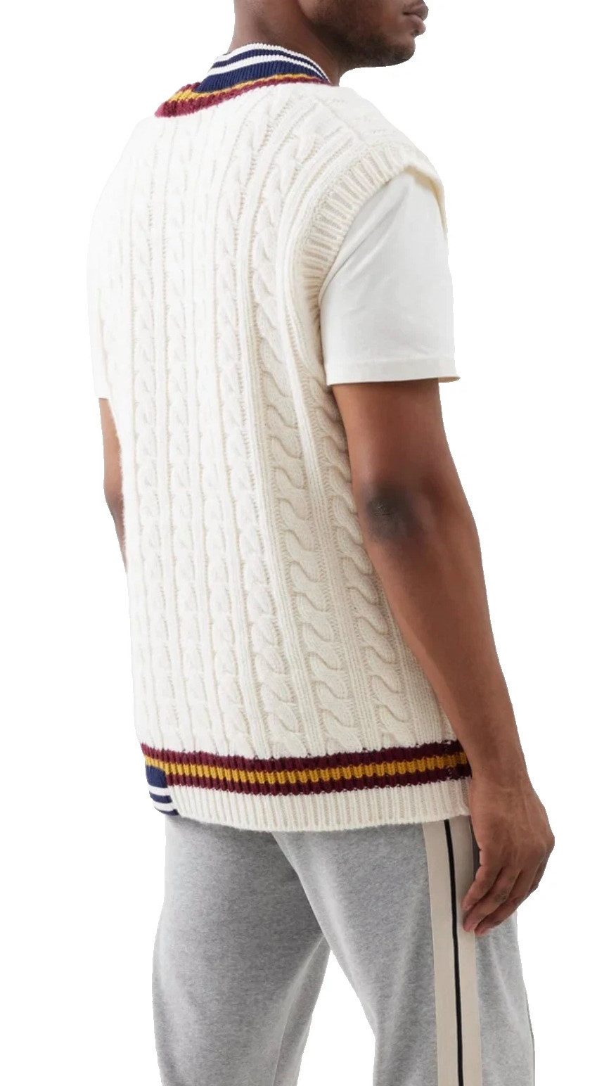 MONCLER Strickpullover Genius x Palm Angels Wollstrick Weste Off-White Teddy-Patch, grob gestricktes Zopfmuster