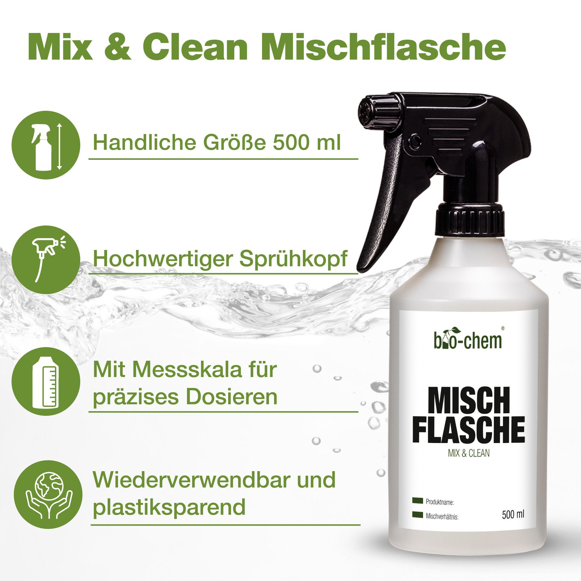 bio-chem Geruchsentferner Enzymreiniger 1 L Geruchsentferner gegen Urin, Katzen & Hundeurin (Sparpaket, Enzymreiniger Konzentrat 1 L + 0.5 l Handspray-Mischflasche), Probiotisch & tiefenwirksam gegen Tiergeruch