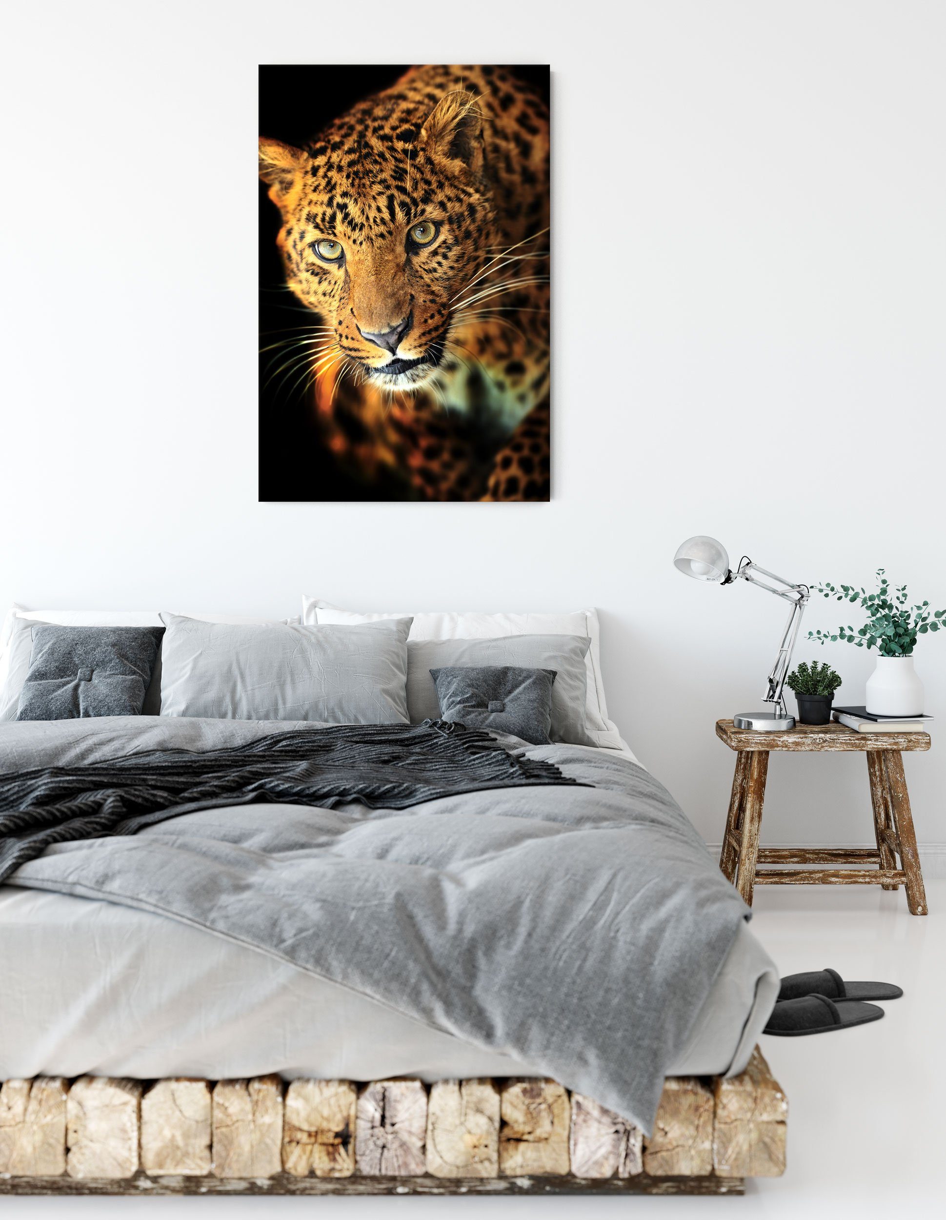 Leinwandbild inkl. Pixxprint Zackenaufhänger Leinwandbild Leopard, Anmutiger Leopard Anmutiger bespannt, (1 fertig St),