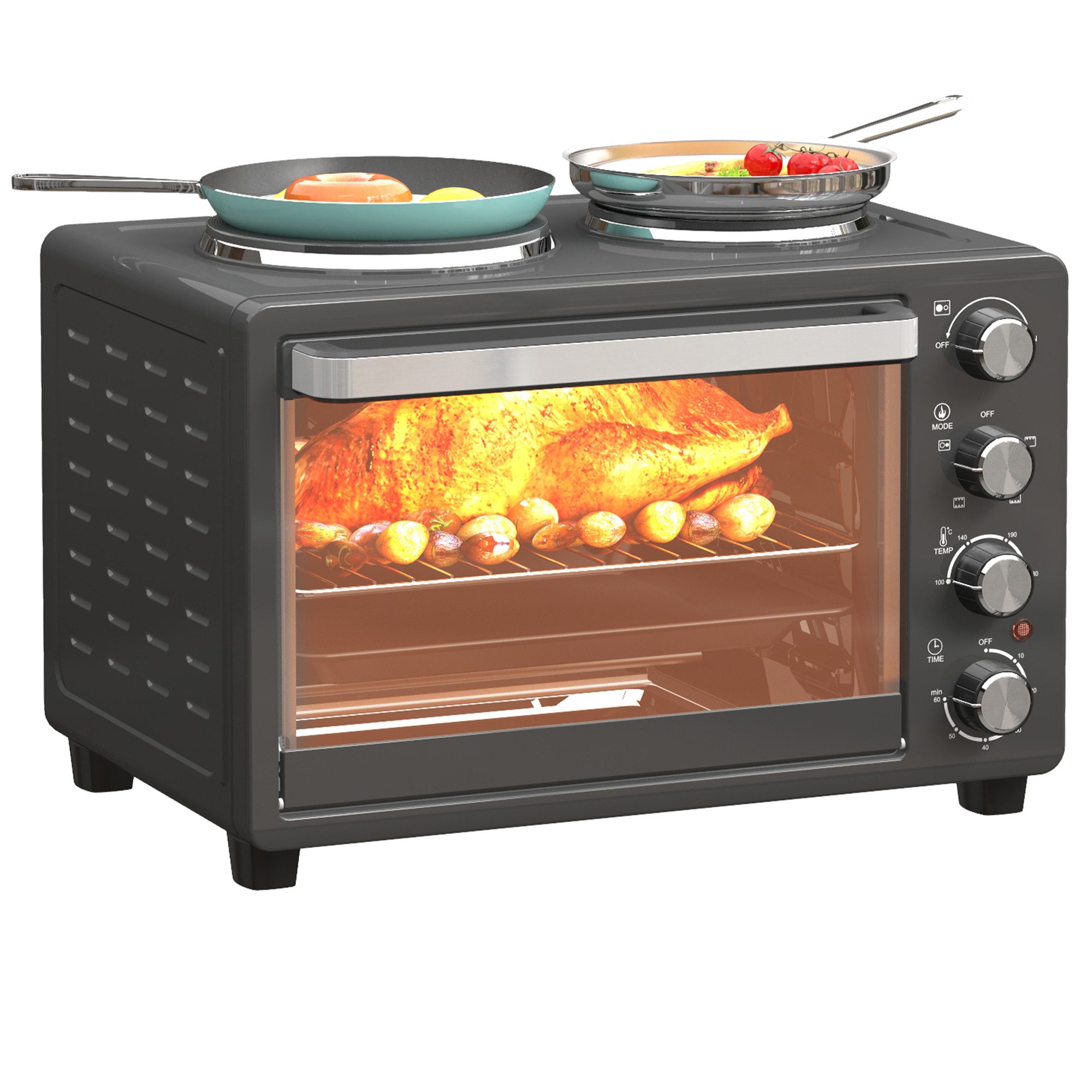 HOMCOM Minibackofen, mit Warmhalteplatten, Backblech und Grillrost