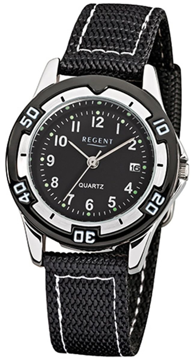Regent Quarzuhr Regent Kinder-Armbanduhr schwarz Analog, (Analoguhr), Kinder Armbanduhr rund, klein (ca. 29mm), Textil, Stoffarmband