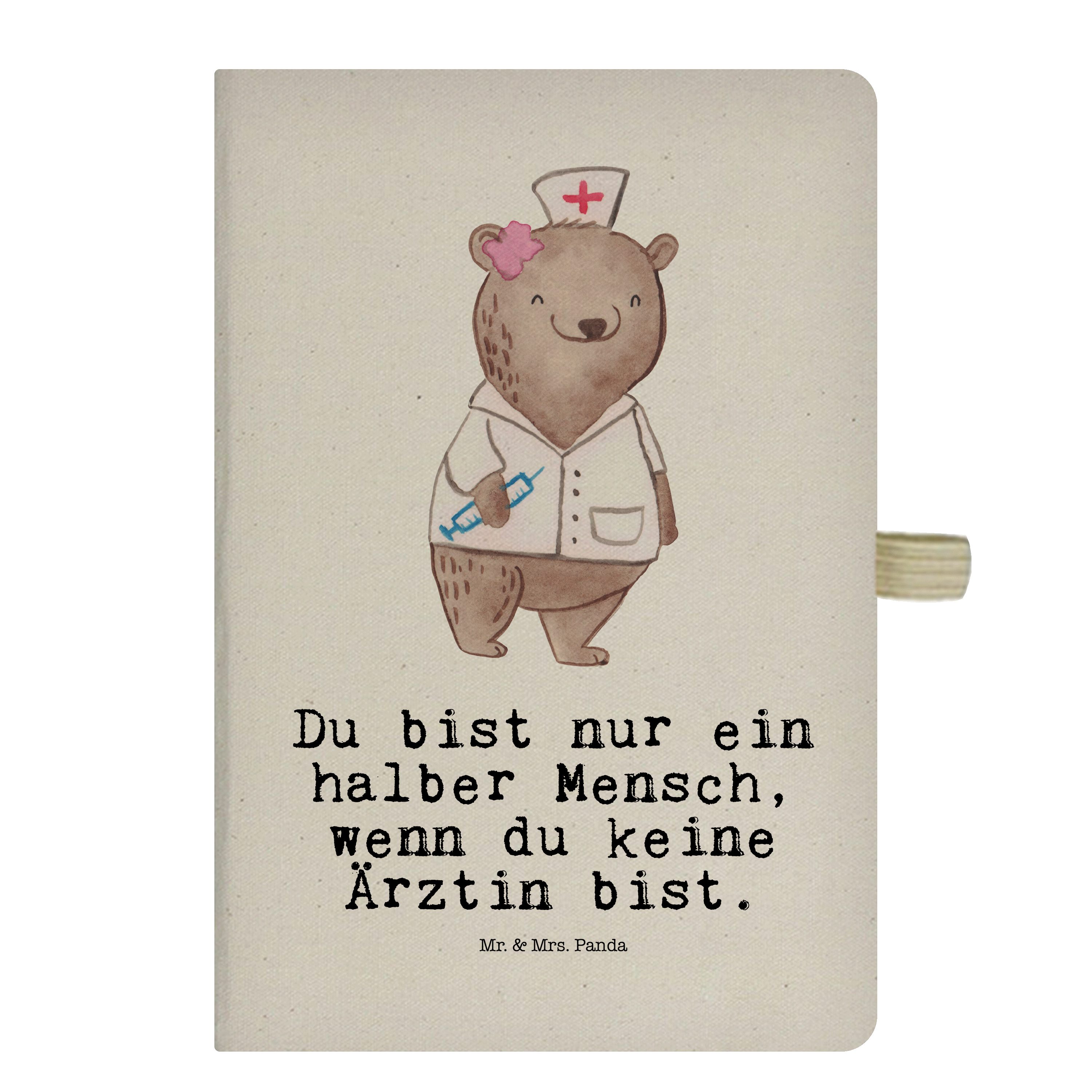 Mr. & Mrs. Panda Notizbuch Ärztin mit Herz - Transparent - Geschenk, Schreibheft, Hausärztin, Sk Mr. & Mrs. Panda