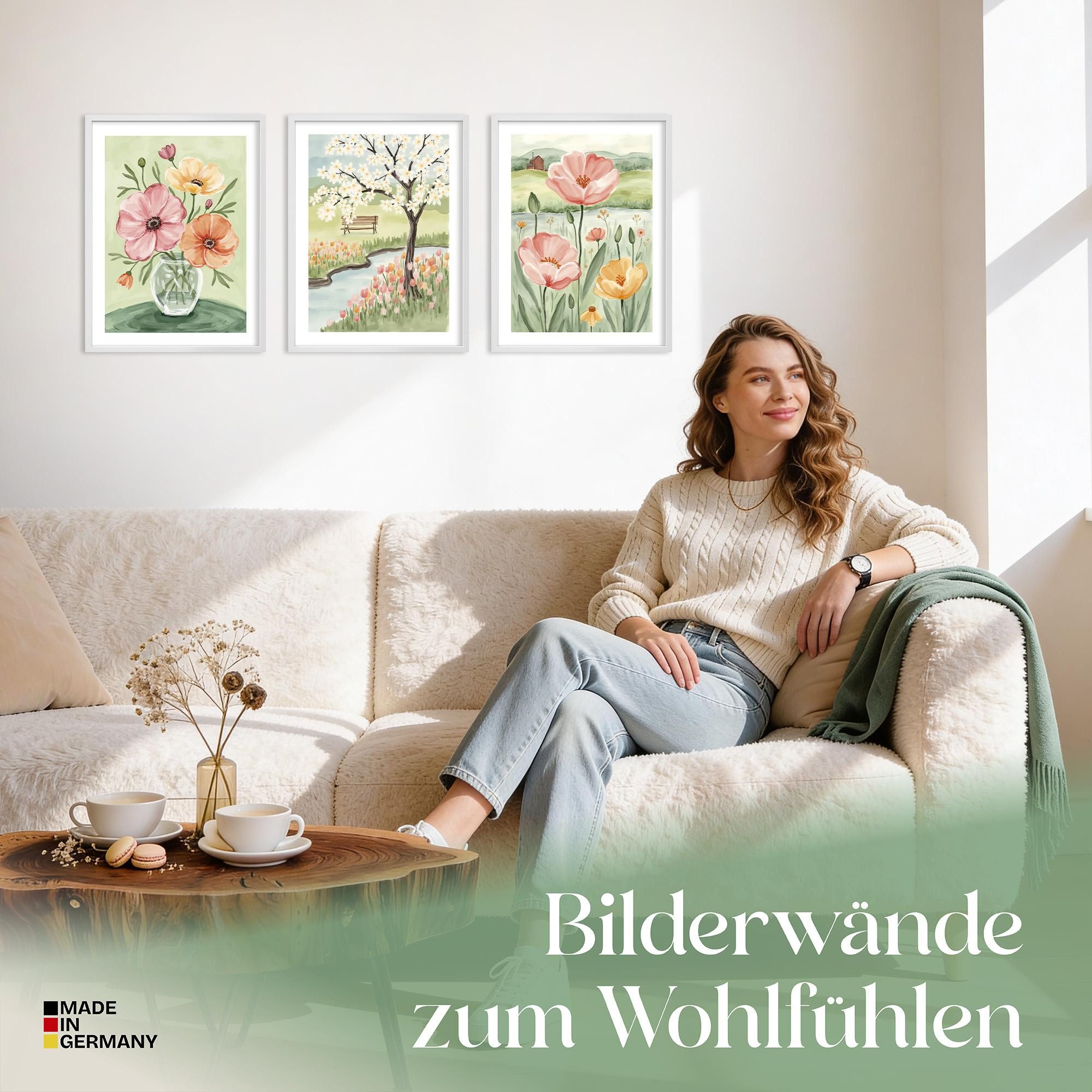 ARTFAVES Bilder-Collage Poster Set Flower Time Trio I mehrteilige Bilderwand I Wandbilder Blum, (Wandbilder modern, 3 St)