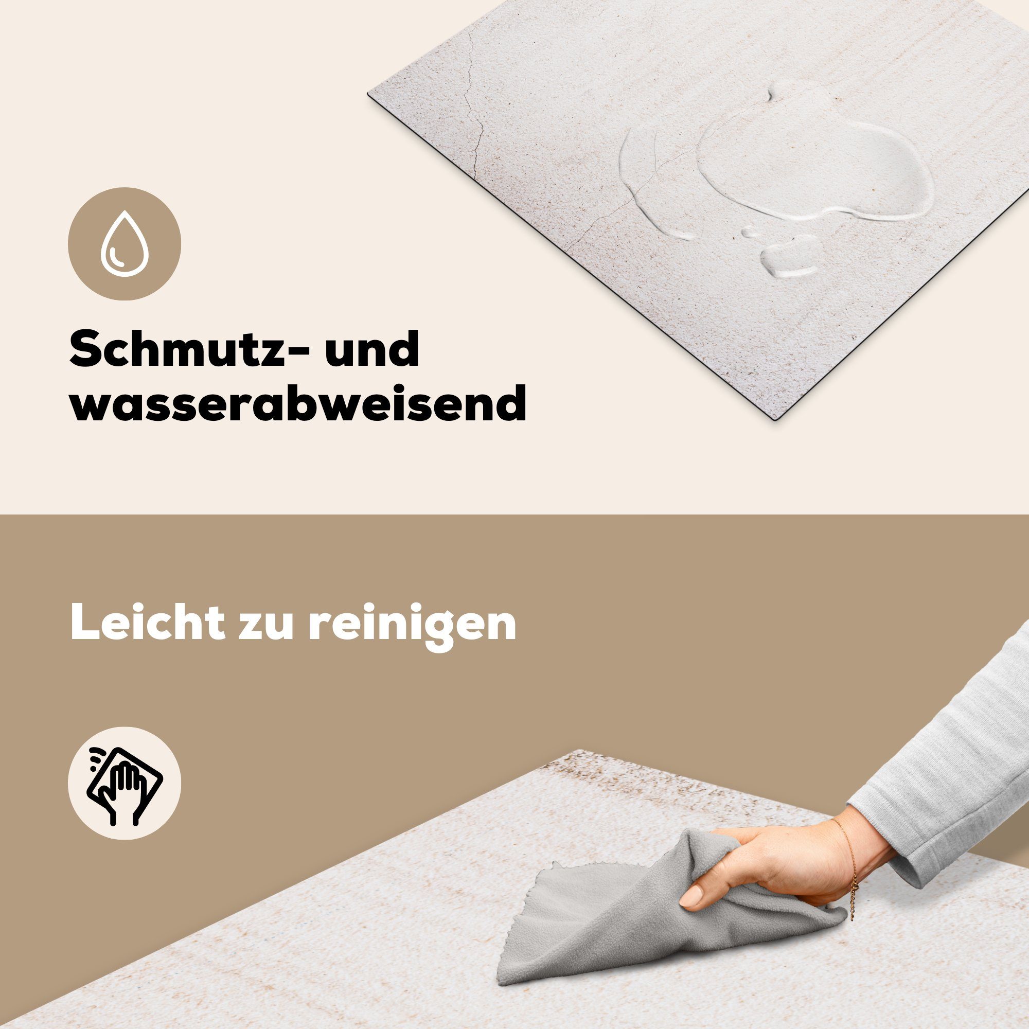 59x51 Wand Vinyl, cm, - Beton - tlg), (1 Induktionsschutz, Induktionskochfeld, MuchoWow Ceranfeldabdeckung Weiß, Herdblende-/Abdeckplatte