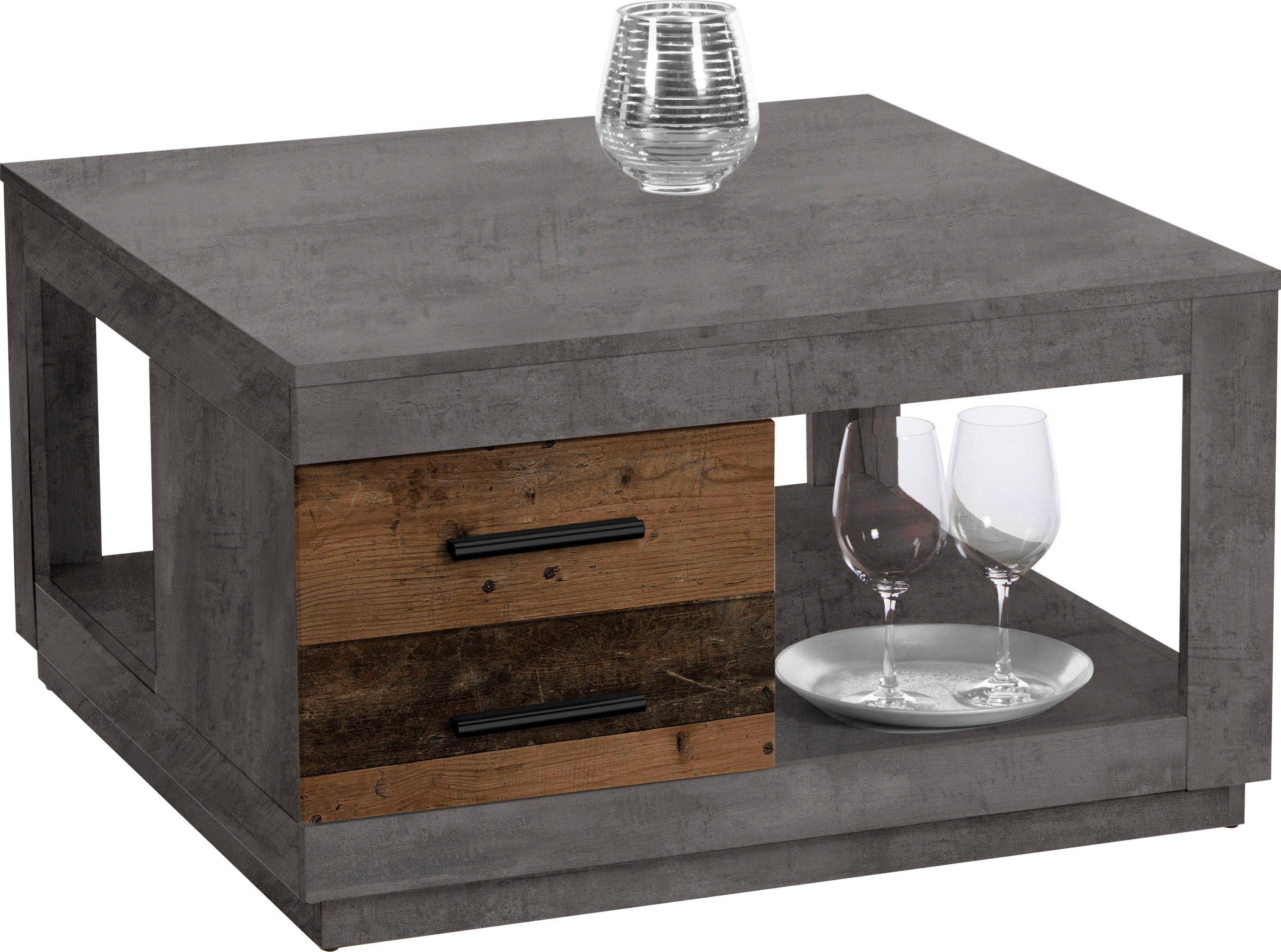 Stolkom Sp.z.o.o. Couchtisch Fulda, mit Schubladen in Beton Dekor günstig online kaufen