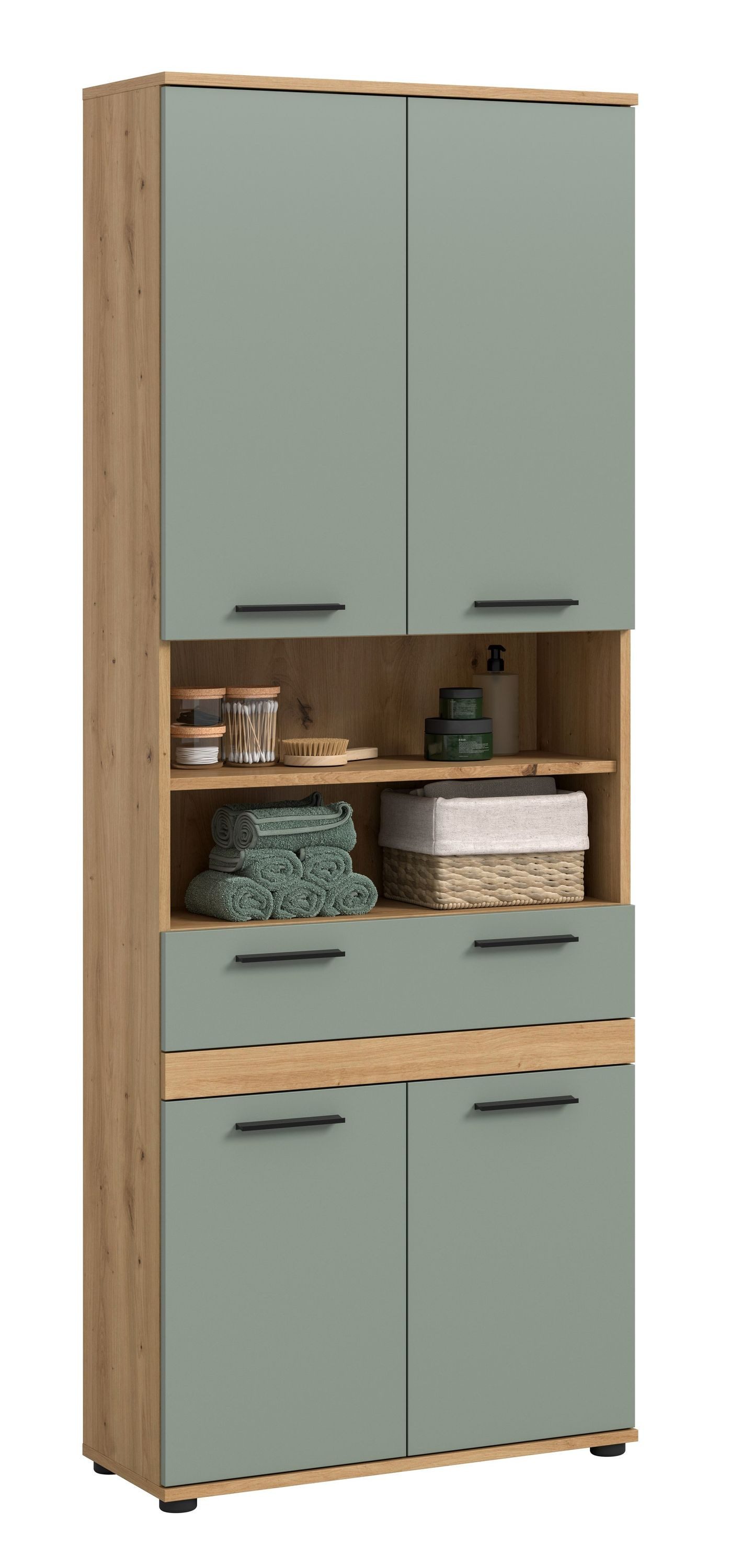 Aileenstore Hochschrank NORDIC 70 cm Breite, Salbei, 4 Türen