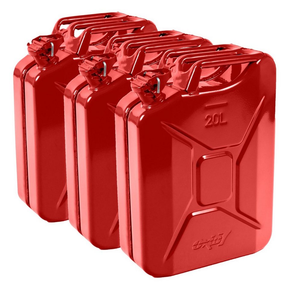 Oxid7 Benzinkanister Metall 20L rot (3 St), Reservekanister Diesel Benzin  Ölkanister Heizöl Wasser