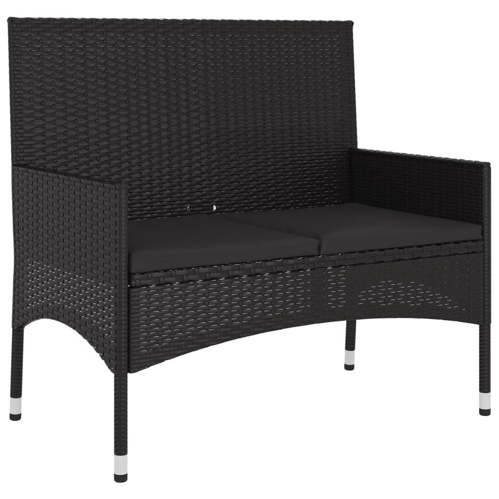 furnicato Gartenbank 2-Sitzer mit Kissen Schwarz Poly Rattan (1-St)