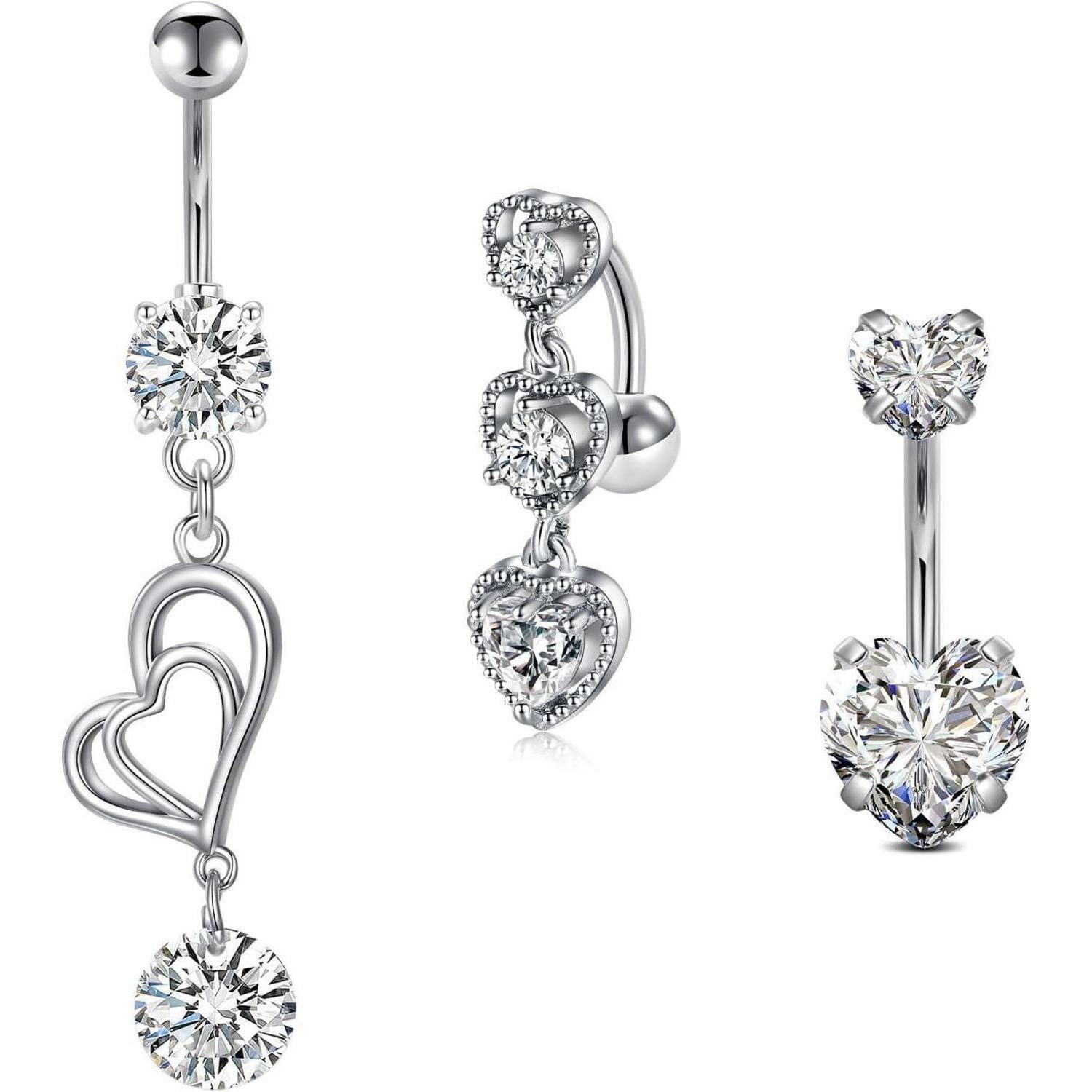 Bauchnabelpiercing Bauchnabelpiercing Set 3 Stück Silber Herz Schmetterling Surgical