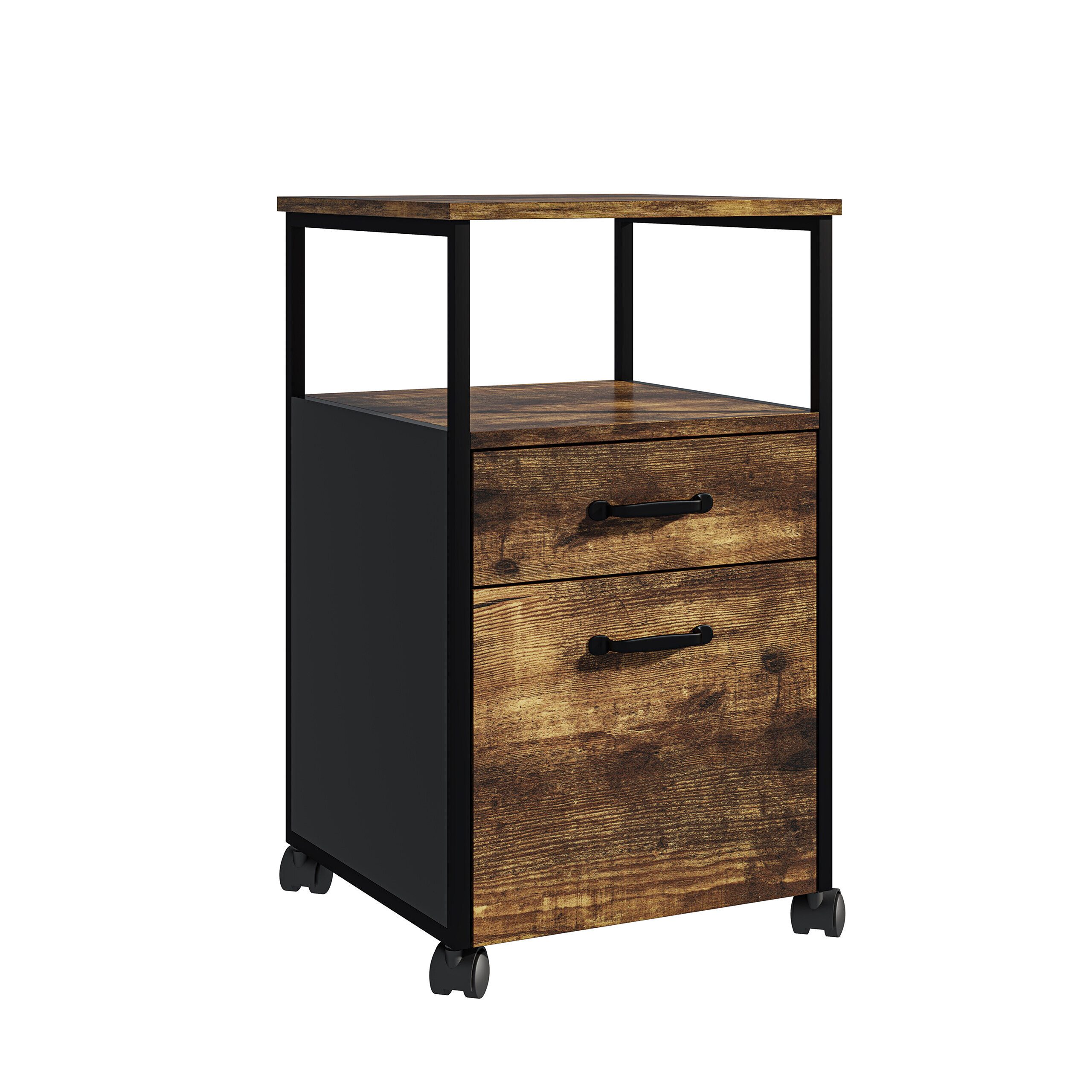 relaxdays Rollcontainer 2 Schublade, Industrial-Schwarz