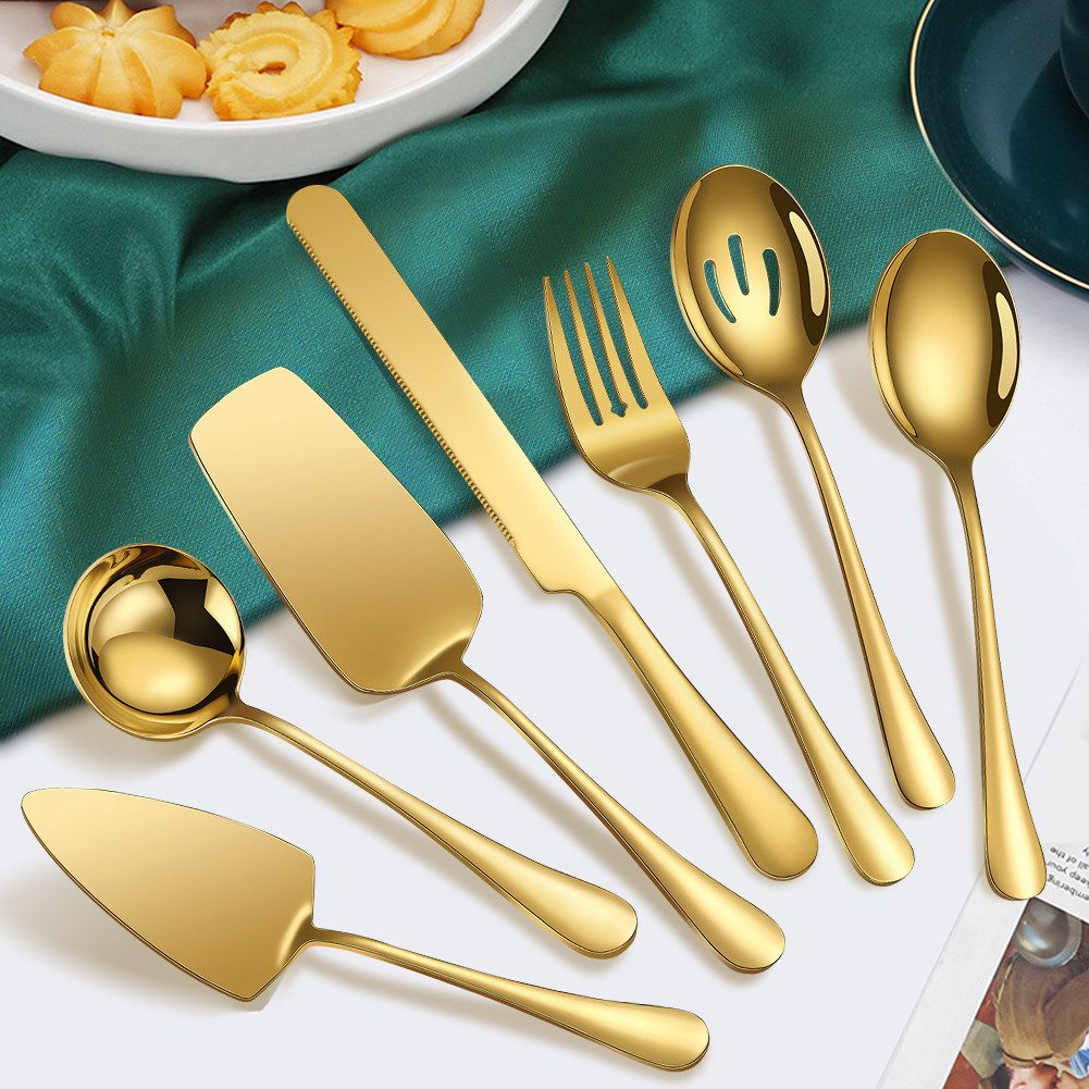 KEENZO Besteck-Set 7 Stück Gold Küchenutensilien Set Servierset Servierbesteck (7-tlg), Edelstahl