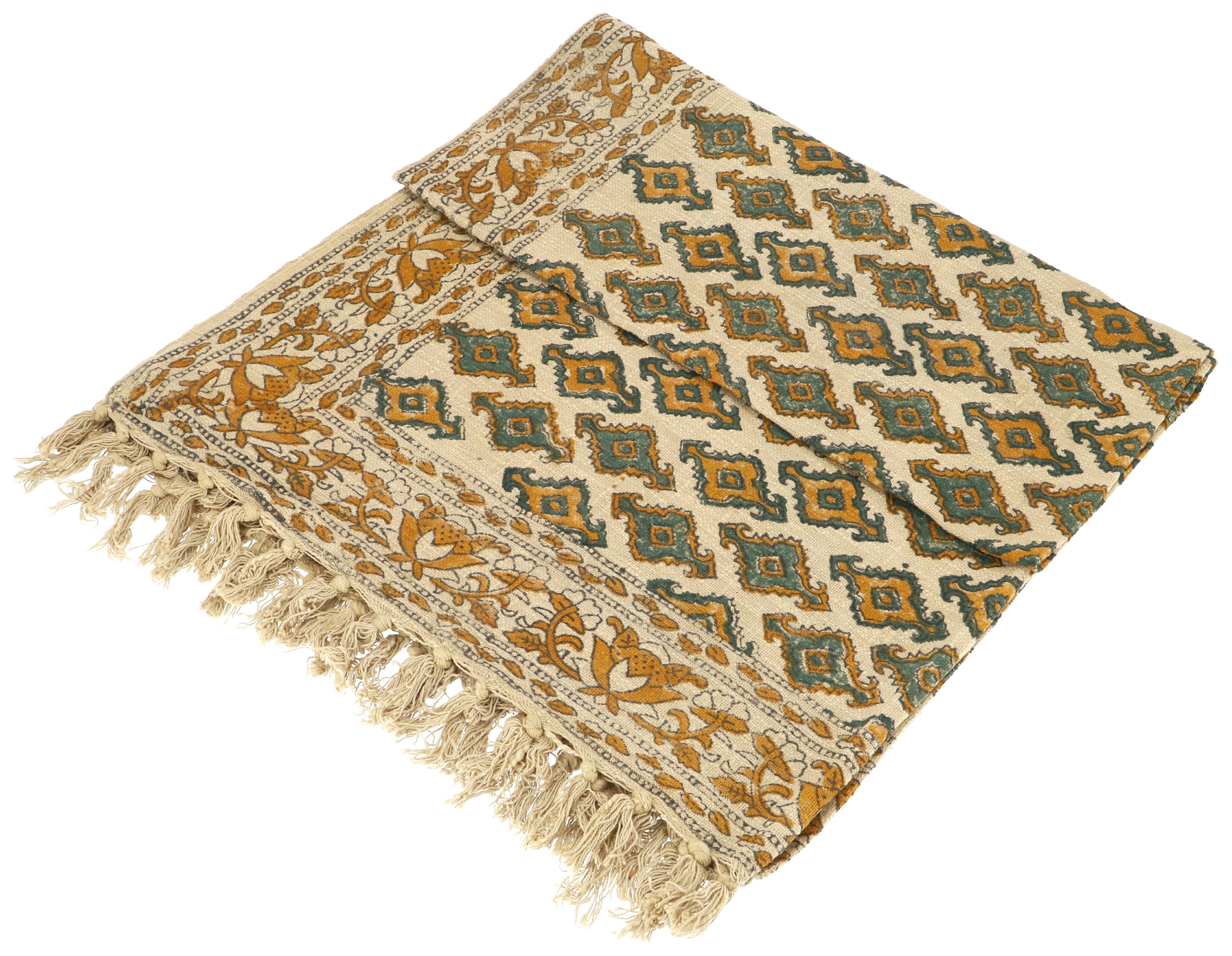 Guru-Shop Tagesdecke Blockdrucktuch, handgearbeiteter Überwurf,..