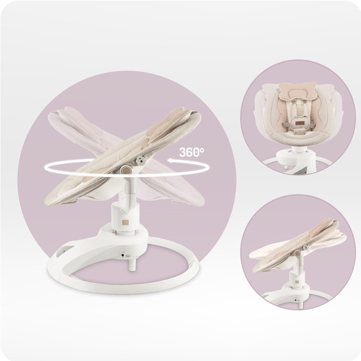 MoMi Babywippe Pearl, 360° drehbar, Bluetooth, 5 Stufen, 2 Modi