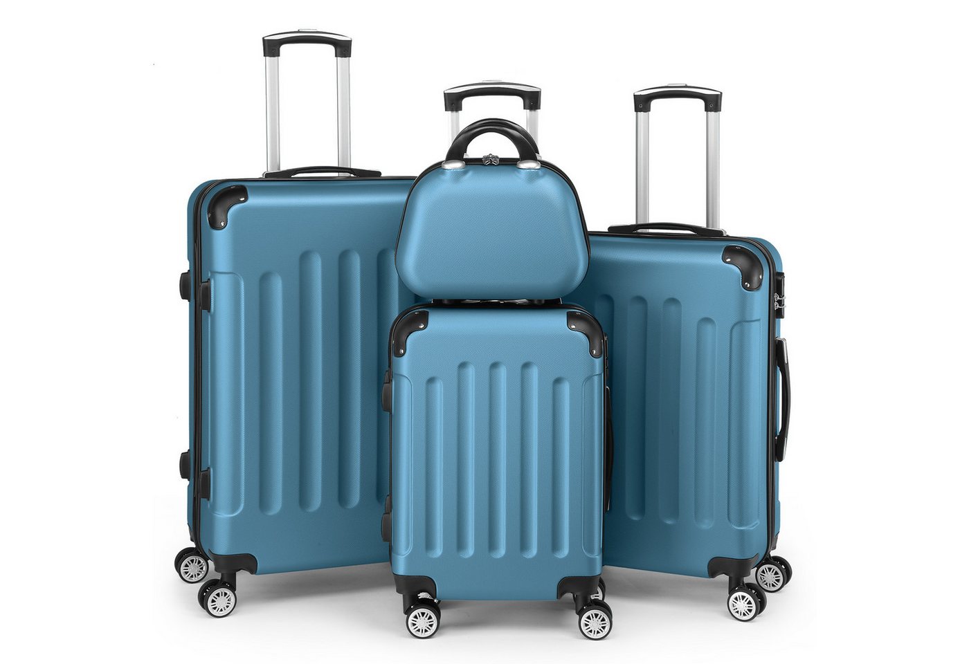 LALAHO Trolleyset Reisekoffer Set Hartschalenkoffer Trolley mit 360° Rollen, 4 Rollen, (4 tlg), Koffer Set aus ABS mit Kosmetikkoffer, Handgepäck, Marineblau